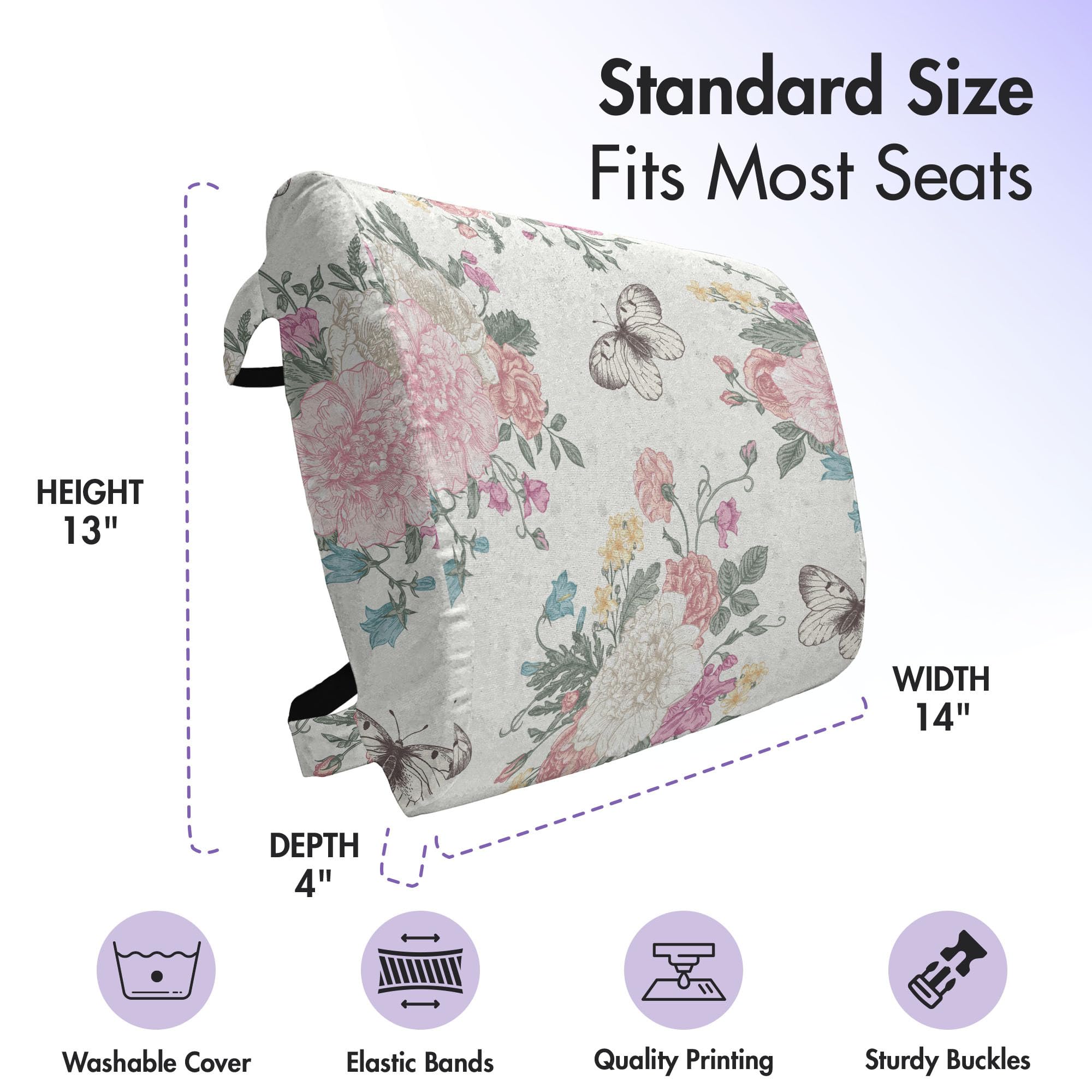 Ambesonne Floral Lumbar Support Pillow - Peonies, Roses & Butterflies Design, High Density Foam for Office Chair & Car Seat (14