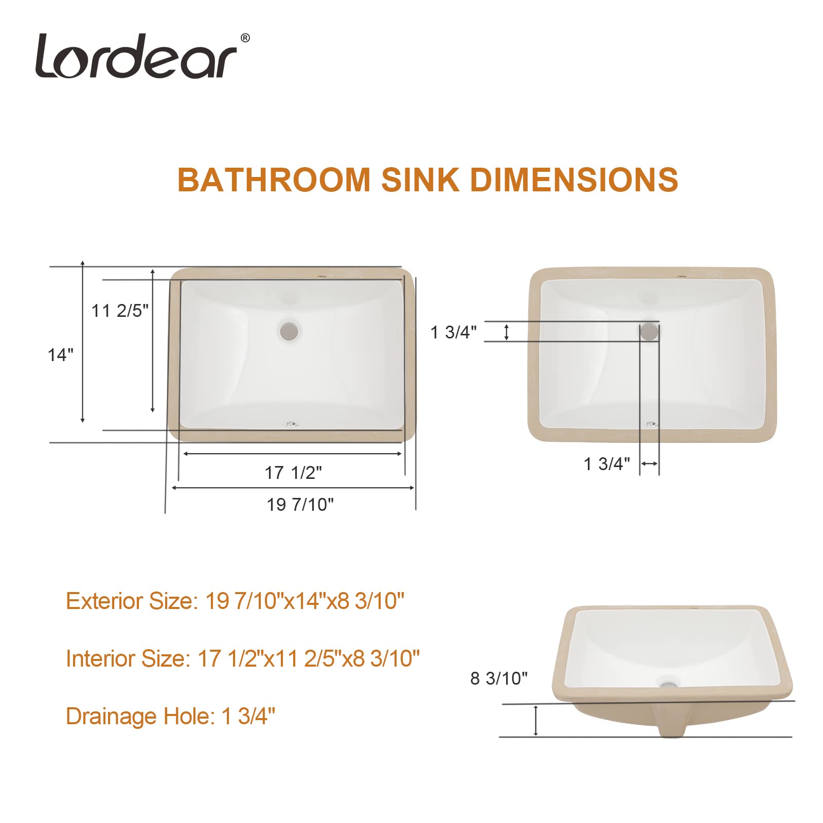 Premium White Porcelain Undermount Bathroom Sink - 20x14 Inch Rectangular Ceramic Vanity Basin with Overflow - Perfect for Modern Bathroom Renovations and Luxury Home Upgrades
