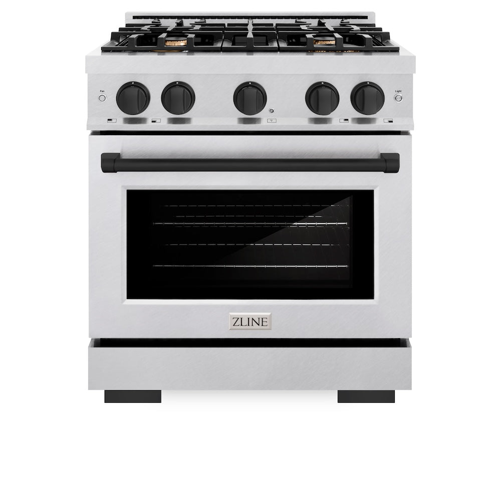 ZLINE Autograph Edition 30-inch 4.2 cu. ft. Dual Fuel Range with 4-Burner Gas Cooktop & Convection Oven - Satin Stainless Steel with Matte Black Accents (HDRSZ 30 MB) - Perfect for Gourmet Cooking & Modern Kitchens