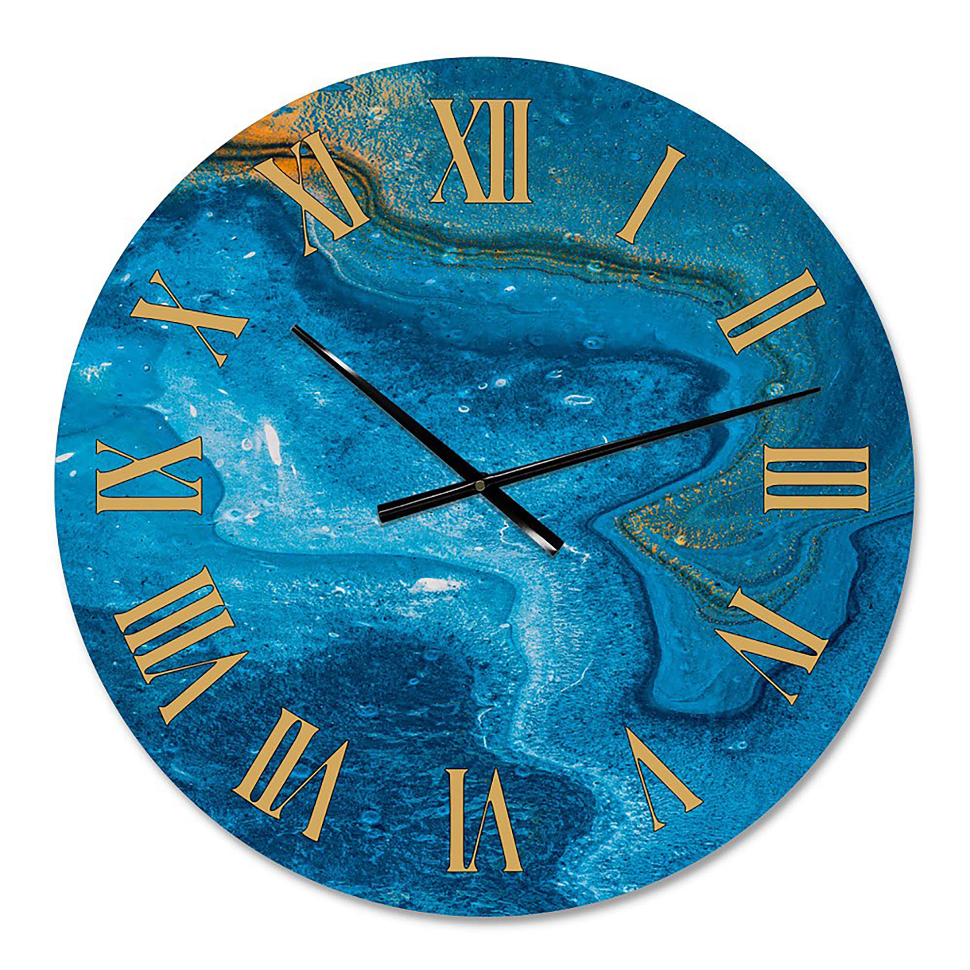 Abstract Marble Wall Clock - Modern Blue Fractal Design Large Decorative Clock for Living Room, Bedroom & Office | Silent Non-Ticking Home Decor