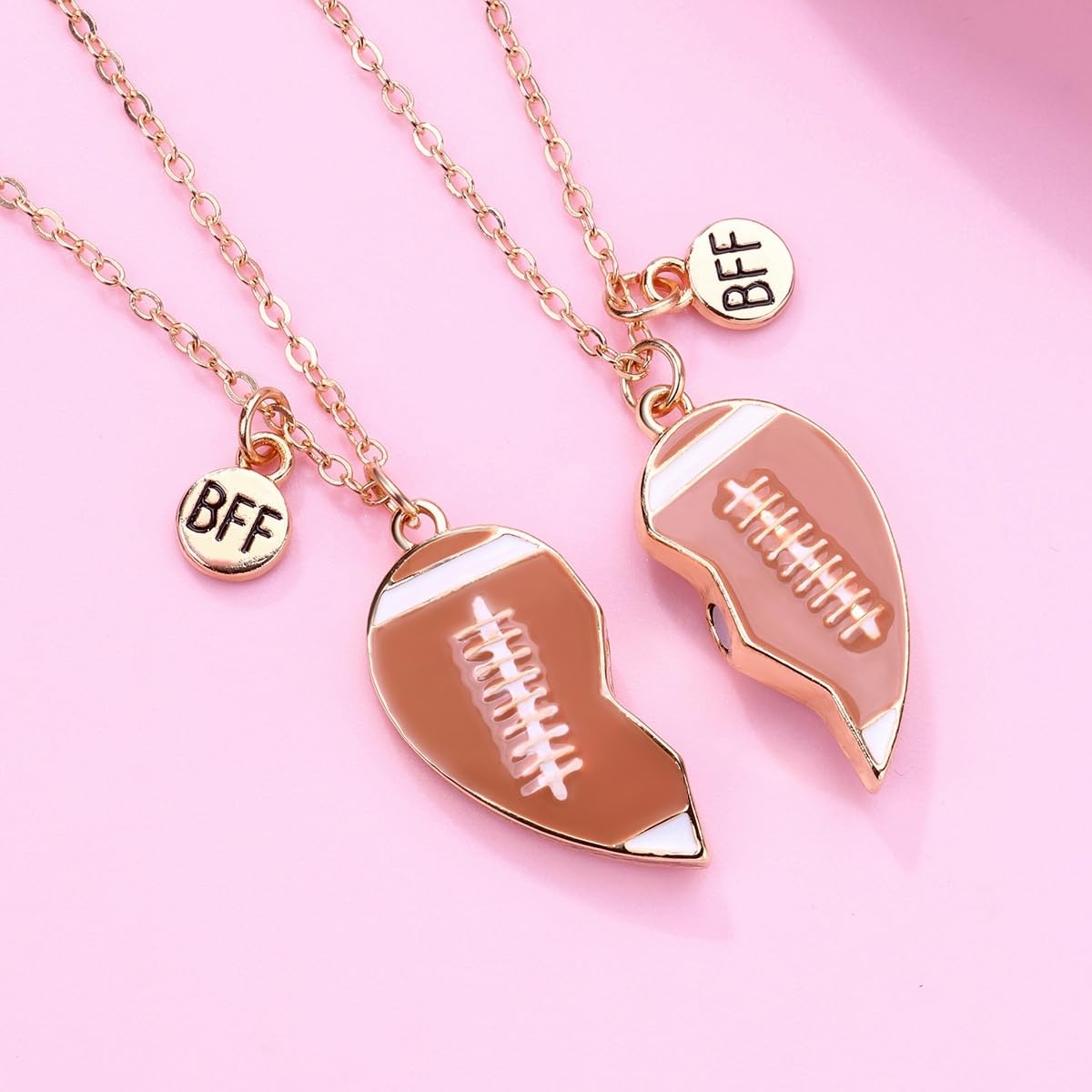 Best Friend Necklace Set - Matching Magnetic Pendant for Couples, BFFs, Boys & Girls - Soccer, Football, Basketball Sports Theme Jewelry Gift for Valentine's Day, Anniversary & Friendship Moments