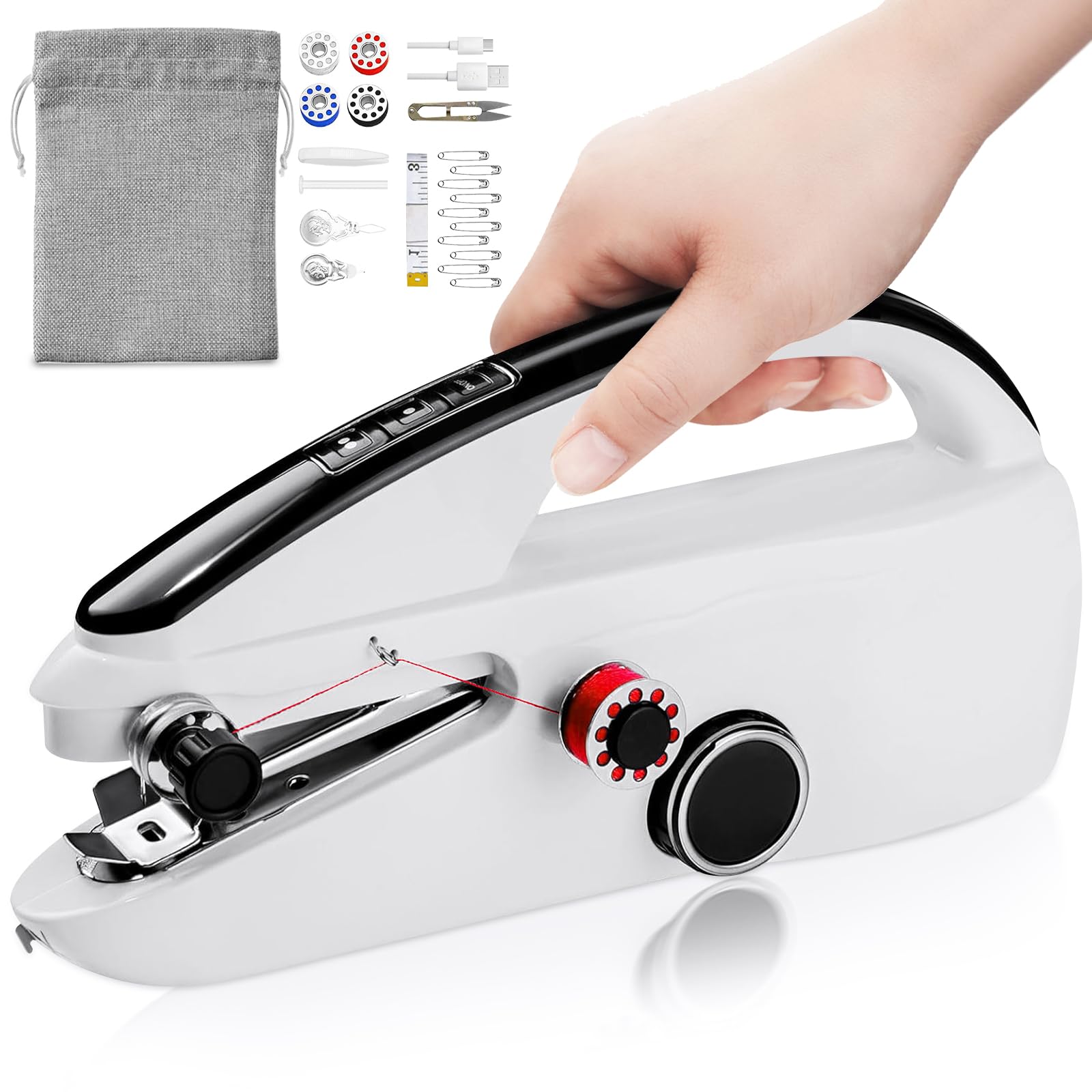 Portable Handheld Sewing Machine for Beginners - Mini Electric Sewing Kit with Quick Stitch Function - Perfect for Home Repairs, Travel, Emergency Fixes & DIY Craft Projects