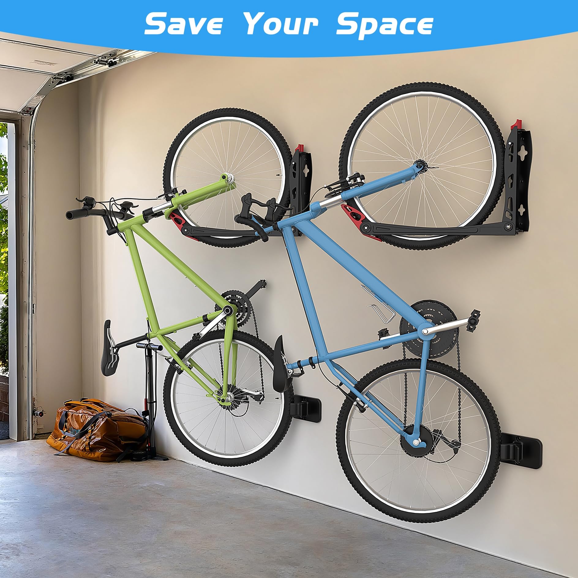BIKEPAL Heavy Duty Wall Mount Bike Rack - 360° Swivel No Lifting Bike Hanger for Garage, Indoor & Outdoor Space Saving Bike Storage (4 Pack) - Perfect for Apartment, Home, Gym & Cycling Enthusiasts
