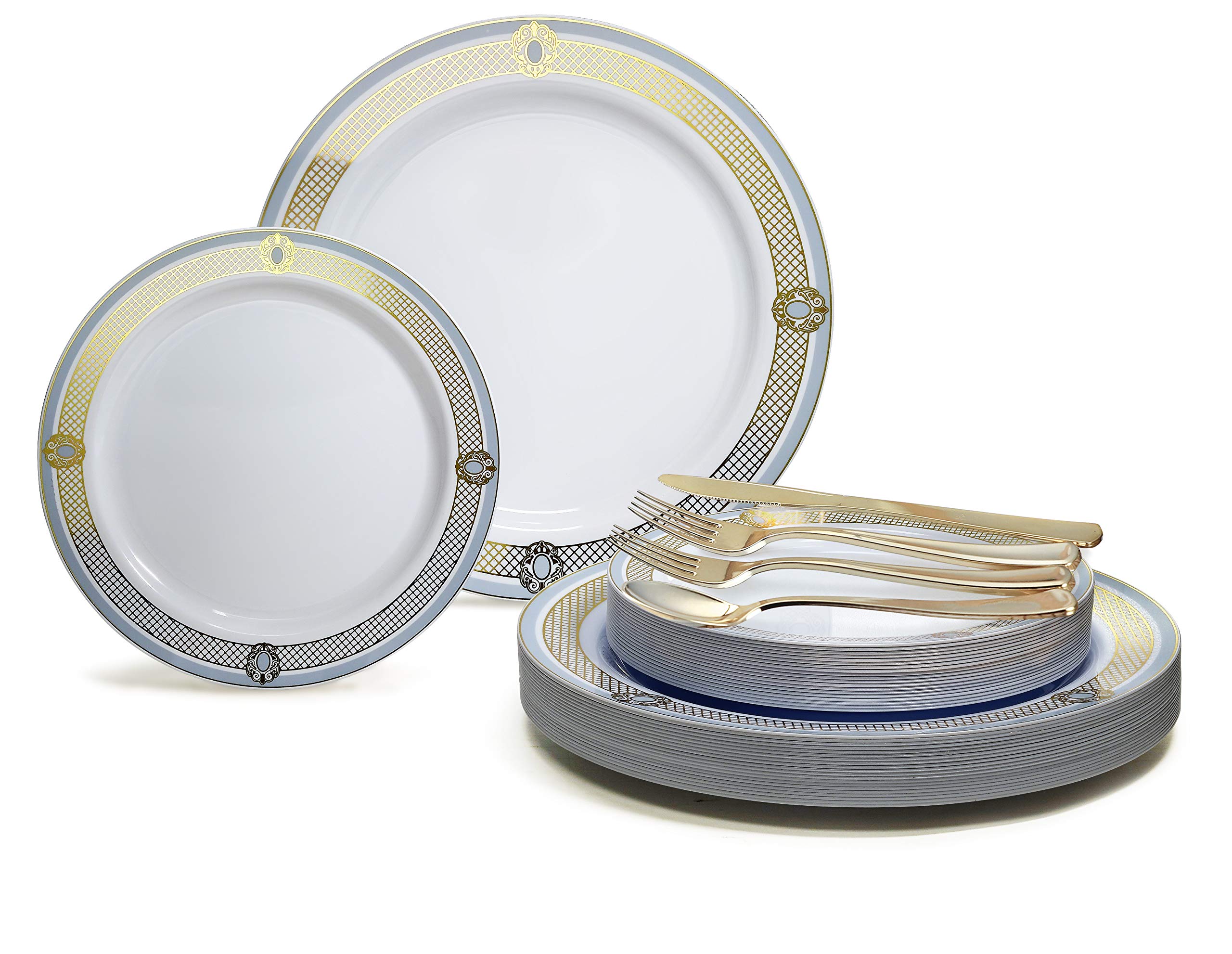 360 Pcs Wedding Disposable Plastic Plate & Silverware Set (60 Guest) - 10.25