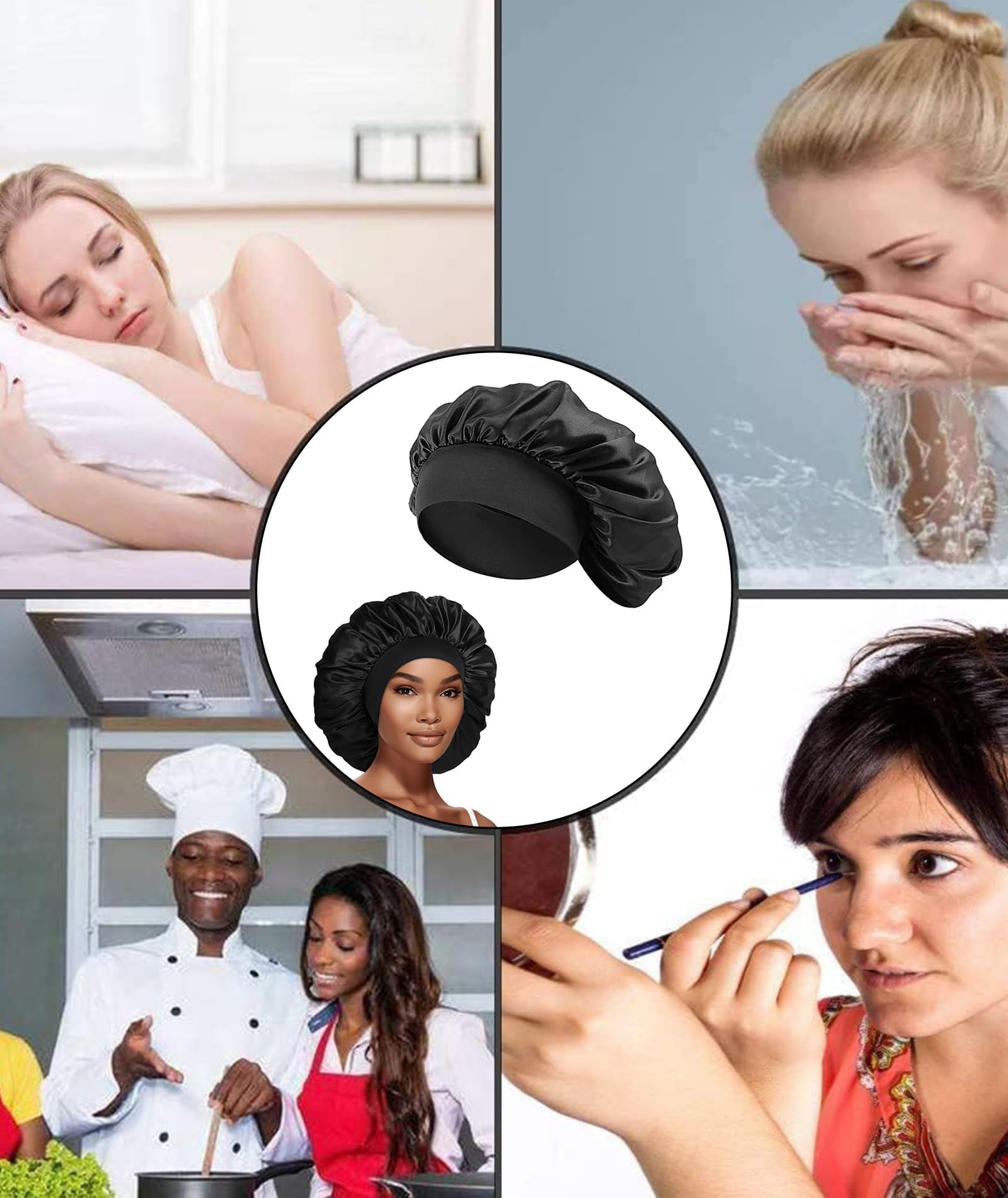 Silk Hair Bonnet for Sleeping - Satin Sleep Cap for Women & Girls - High Resilience Silk Bonnet for Hair Protection - Adjustable Black Hair Cap Fits Most Head Sizes - Perfect for Nighttime Hair Care & Travel