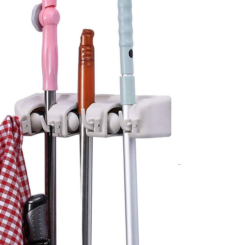 DeoDap 3 Layer Mop and Broom Holder - Wall Mounted Garden Tool Organizer, Multipurpose Cleaning Supplies Storage for Home, Garage, and Utility Room (240_3Lyr_Broom_Holder) - Perfect for Organizing Mops, Brooms, Rakes and Garden Tools