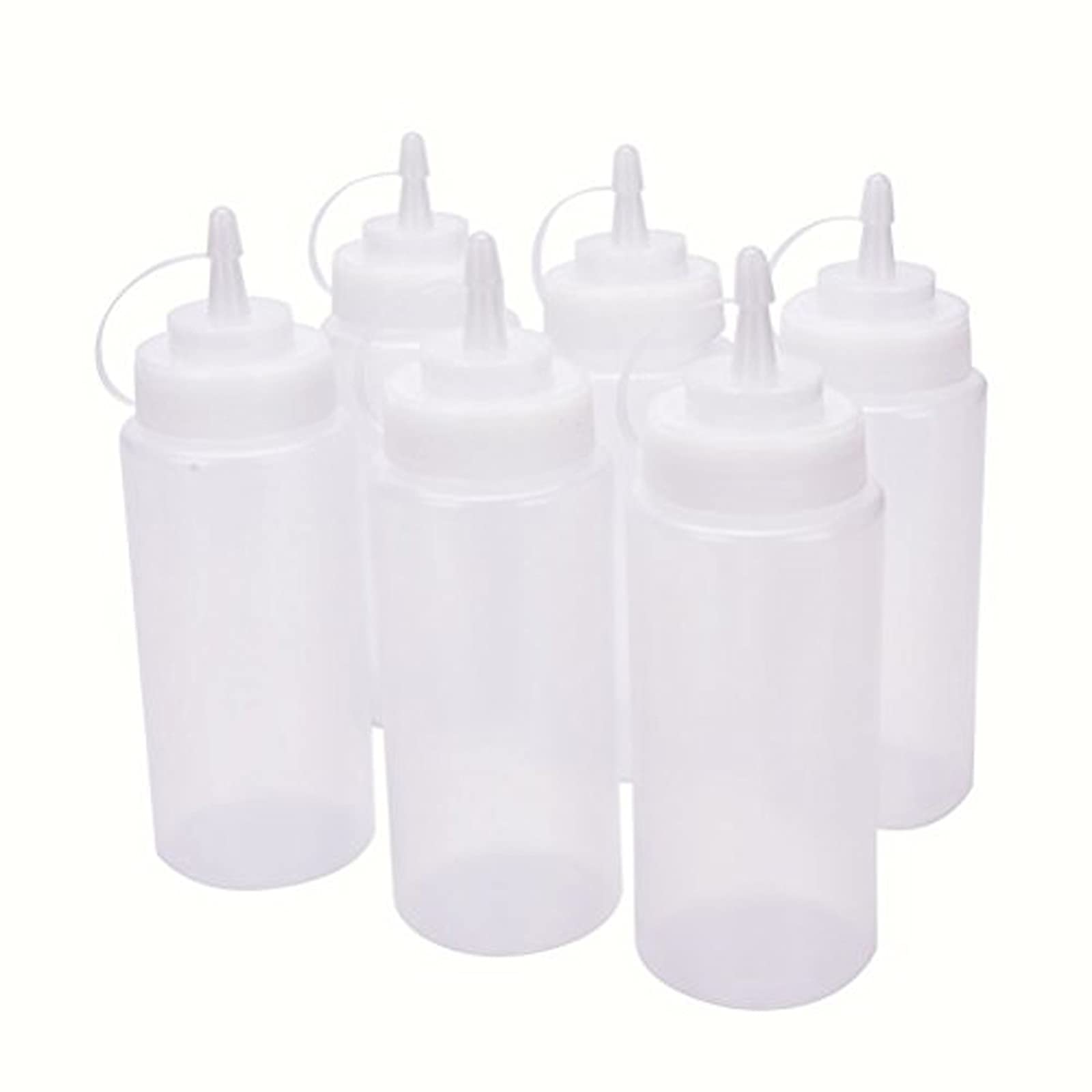 6-Pack 16 Oz Clear Plastic Squeeze Condiment Bottles with Nozzle Tip - Perfect for Ketchup, Mustard, BBQ Sauce & Salad Dressing - Ideal for Restaurants, Food Trucks & Home Kitchens