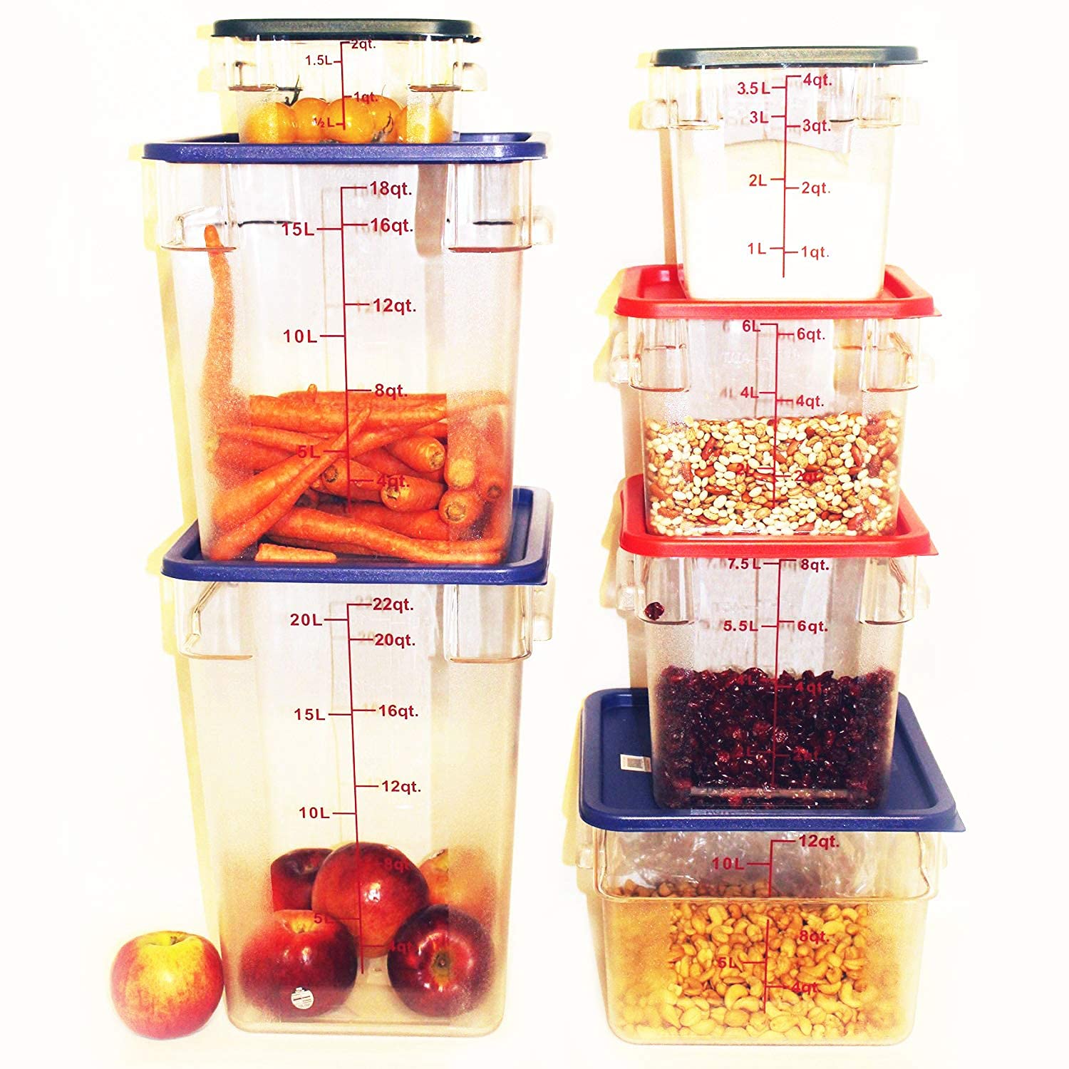 Premium Tiger Chef Square Polycarbonate Food Storage Containers with Lids - Commercial Grade Set (2-22 Quart, 14-Piece) - Ideal for Meal Prep, Restaurant Use & Bulk Food Storage