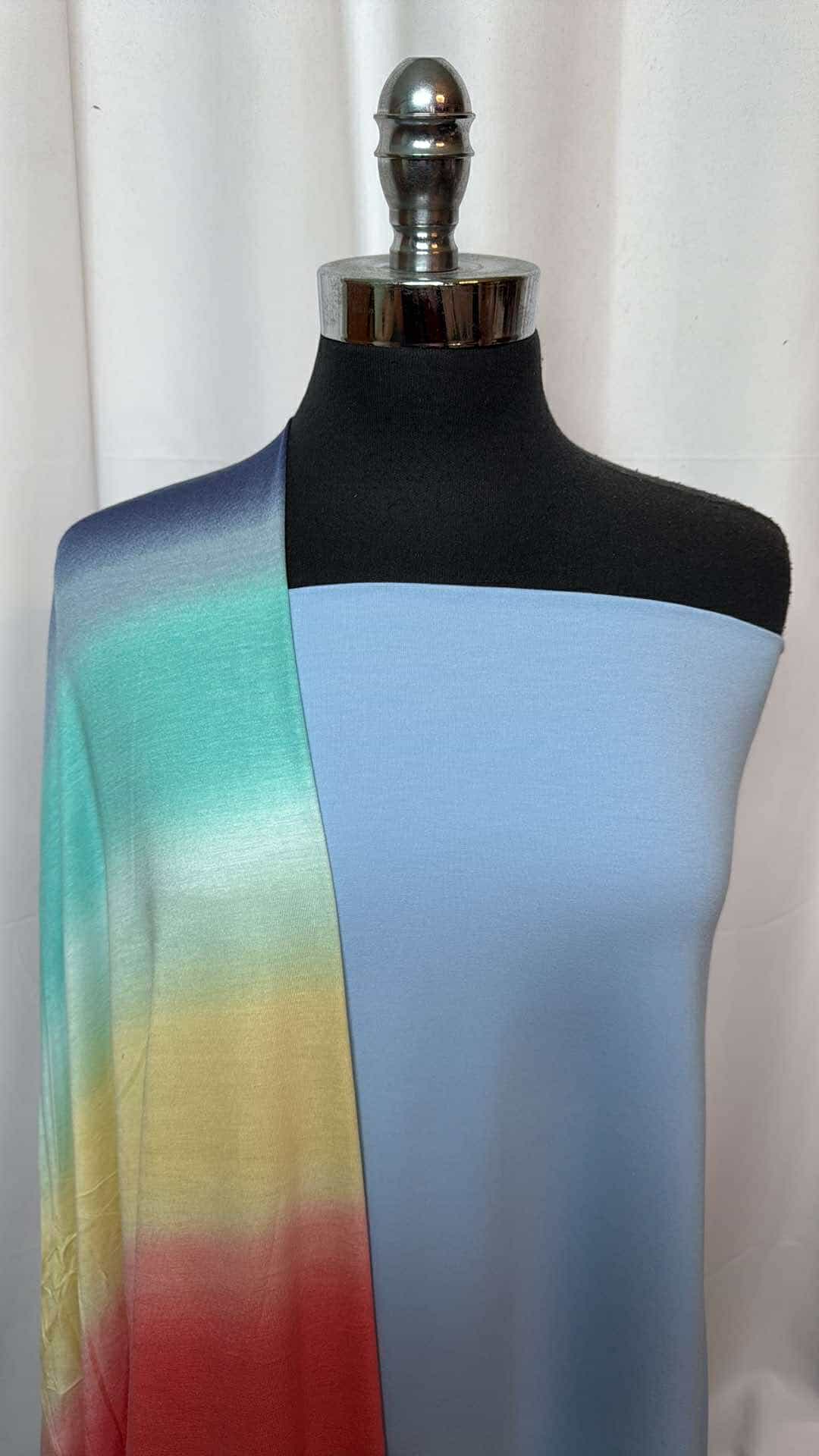 2 Yards Placid Blue Poly/Cotton/Spandex Jersey & 2 Yards Ombre Rayon/Spandex Fabric Bundle - Soft Stretchy Knit for DIY Dresses, Tops, and Activewear (A26954)