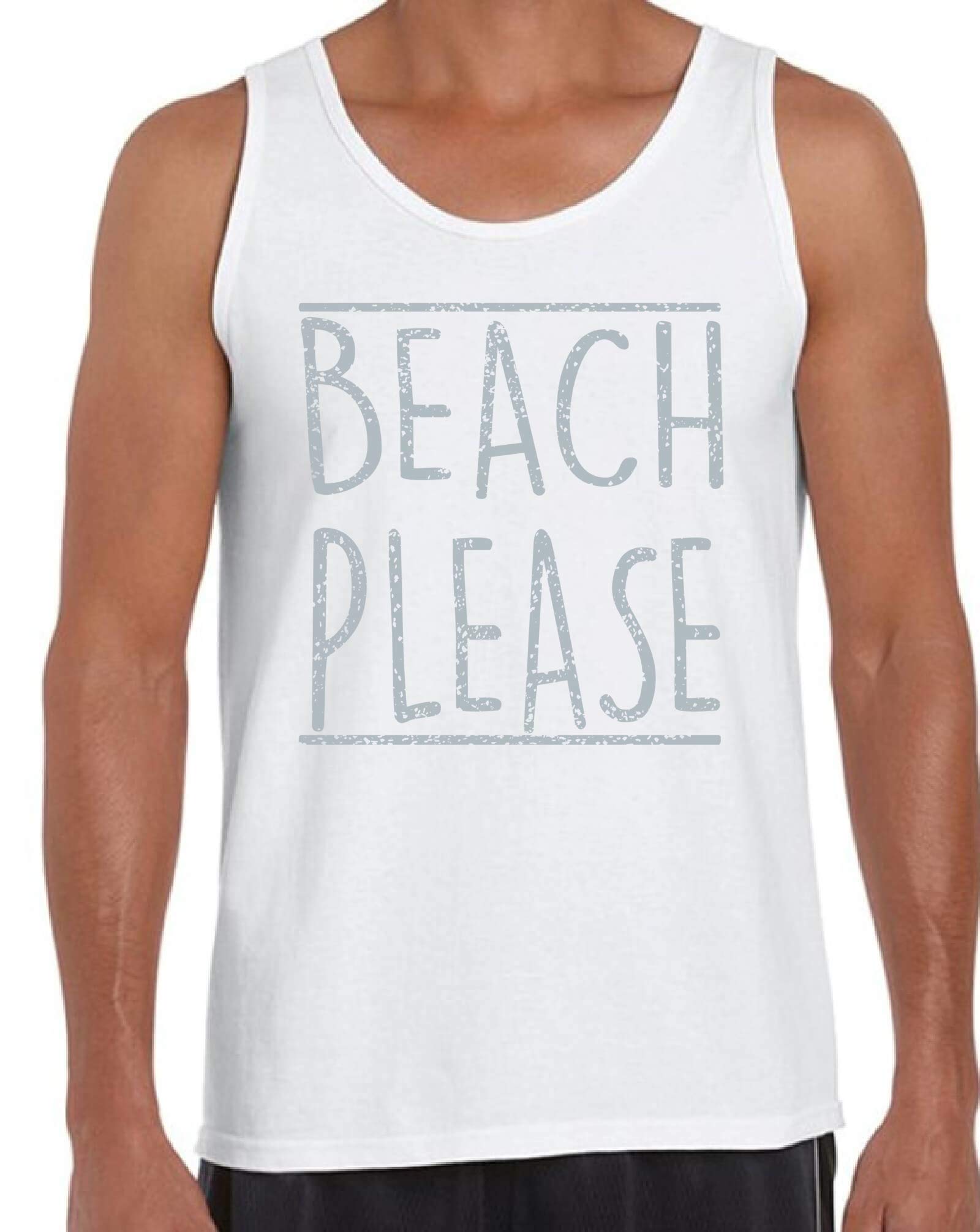 Men's Beach Please Tank Top - Gray Sporty Workout Shirt for Gym & Running | Casual Summer Wear & Beach Outfit