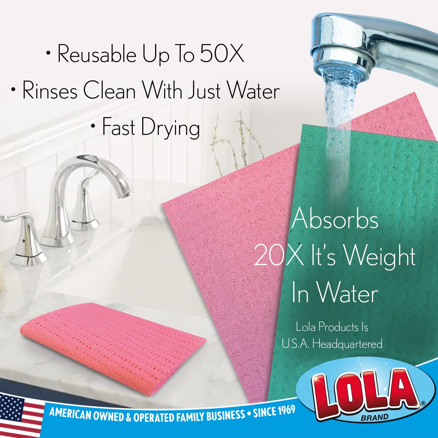 Lola Products Swedish Dishcloths - Eco-Friendly, Super Absorbent Reusable Paper Towels for Kitchen (2 Pack) | Perfect for Washing Dishes, Cleaning Glasses & Wiping Countertops