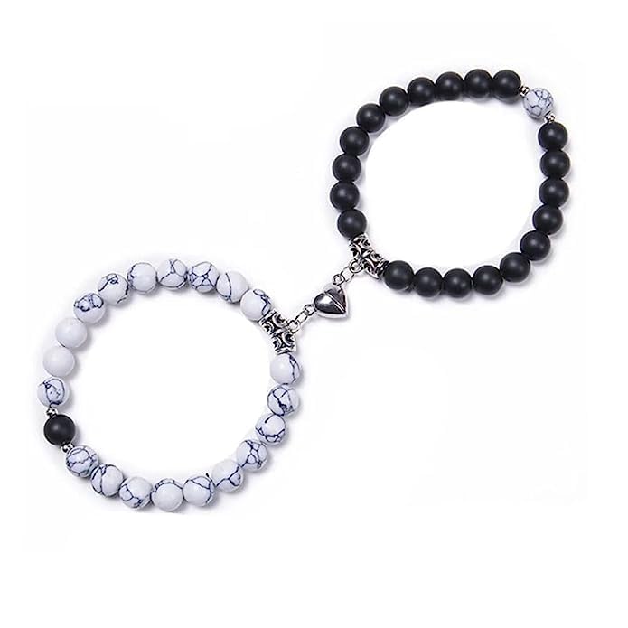 MEENAZ Magnetic Heart Couple Bracelets for Men & Women - Stainless Steel Love Bracelet Set for Boyfriend, Girlfriend, Couples - Valentine's Day Proposal Gift, Anniversary Present - Perfect for Romantic Dates & Special Occasions