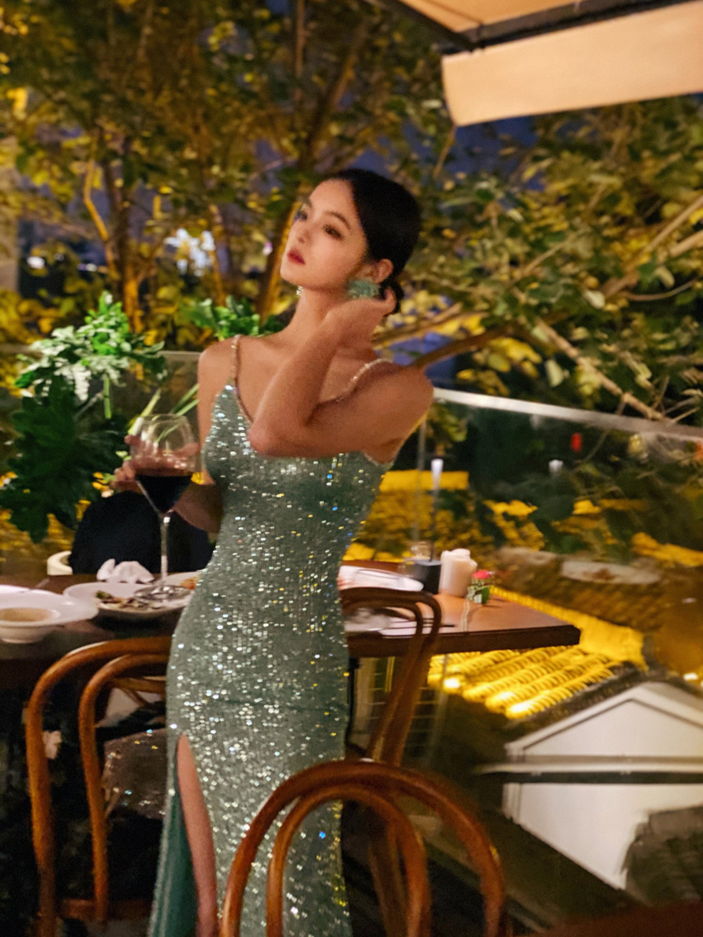 Elegant Green Sequins Spaghetti Strap Long Prom Dress with High Slit - Formal Evening Gown for Homecoming, Prom, Pageant & Special Occasions - Style 503