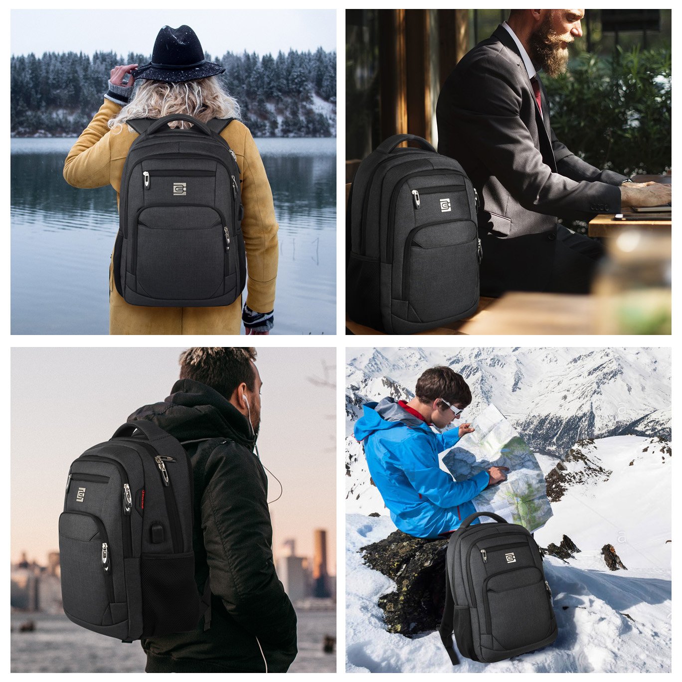 Laptop Backpack for Business Travel - Anti-Theft Slim Durable USB Charging Port Water Resistant College Computer Bag for Women & Men - Fits 15.6 Inch Laptop & Notebook - Black - Ideal for Office, Commute & Campus Use