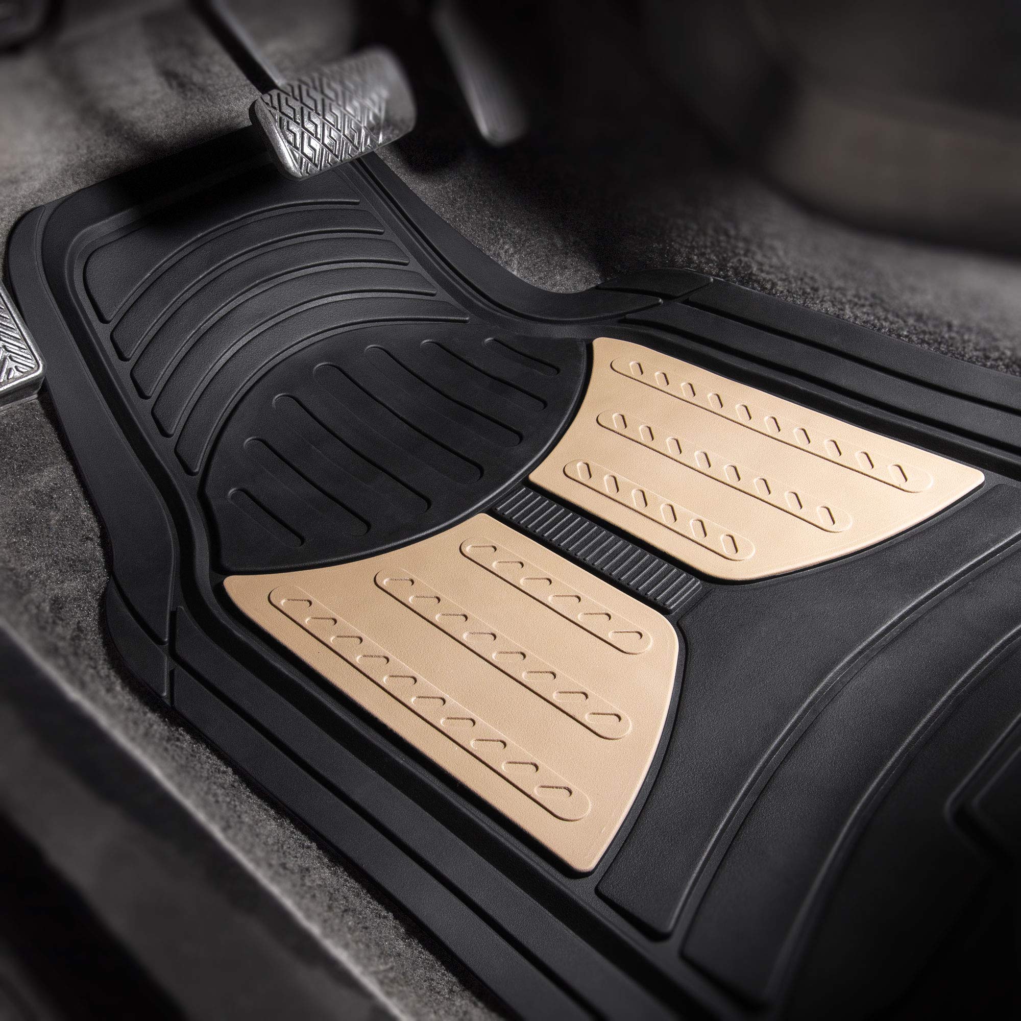 FH Group Climaproof™ Heavy Duty Rubber Car Floor Mats - Universal Fit for Sedan, SUV & Truck - Trimmable Full Beige Set with Small Car Seat Cover - Durable All-Weather Protection for Daily Commute & Road Trips
