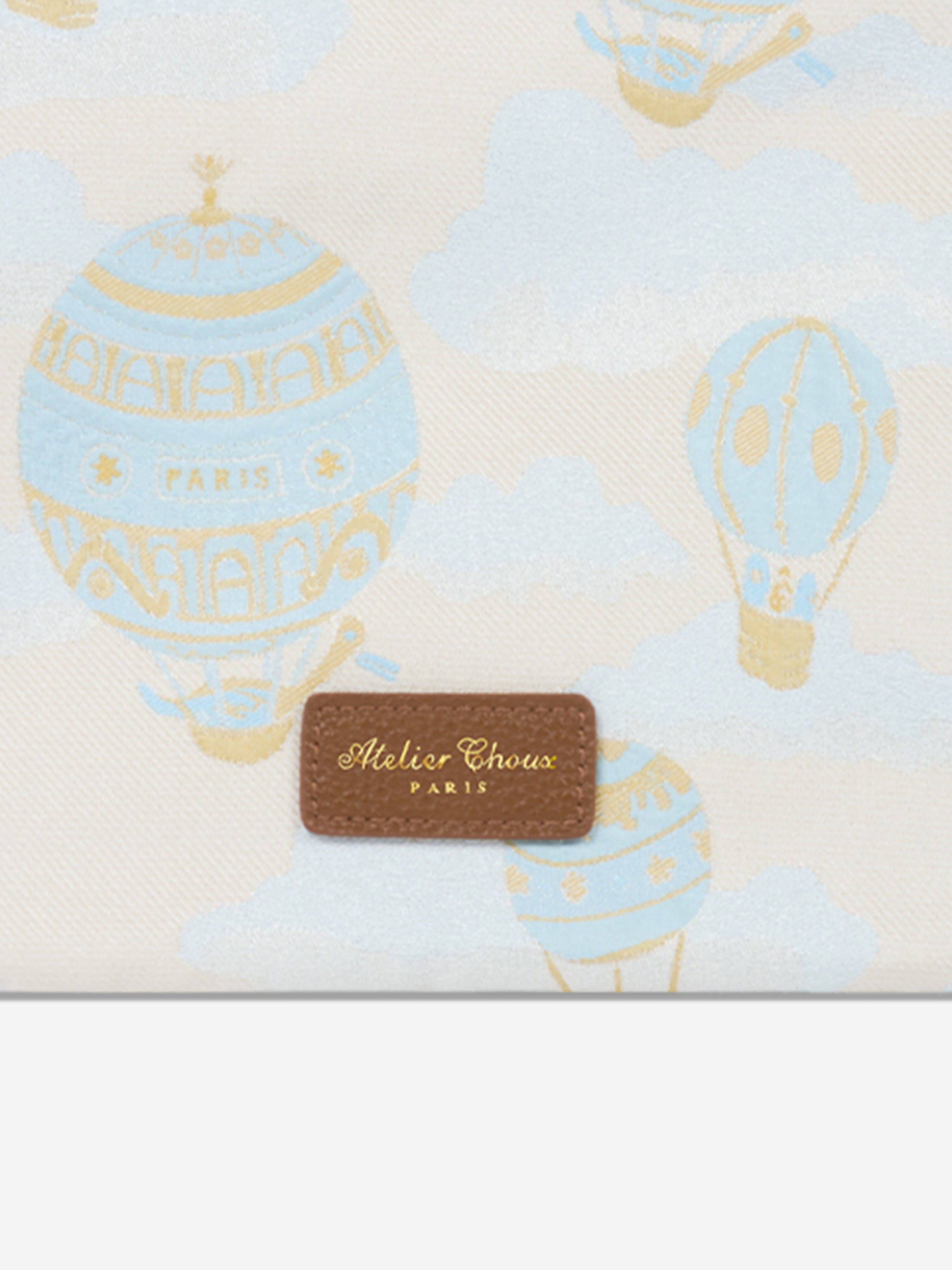 Atelier Choux Blue Baby Hot Air Balloons Pouch - 31cm Soft Cotton Storage Bag for Diapers, Toys & Essentials | Perfect for Nursery, Travel & Baby Showers