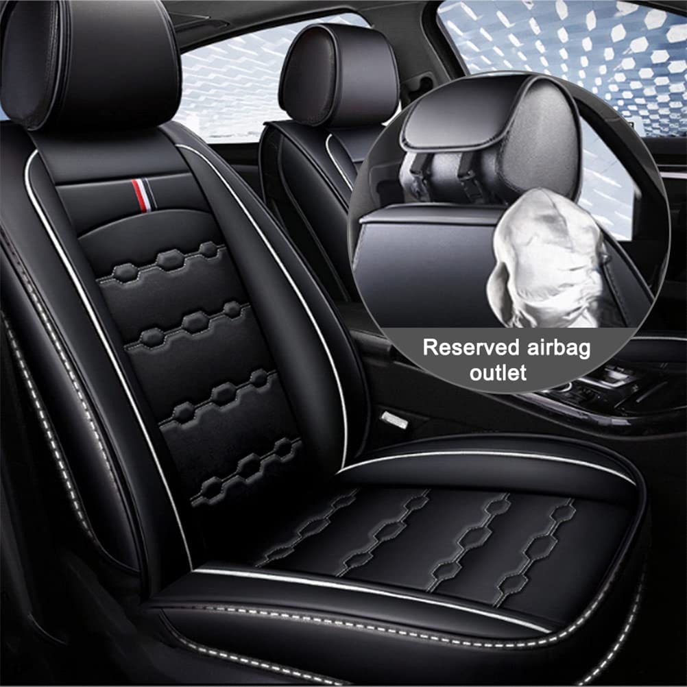 Premium Front & Rear Seat Covers for Ford Crown Victoria - Luxury PU Leather, Breathable & Comfortable (Black & White) - Perfect for Daily Commute, Road Trips & Car Protection