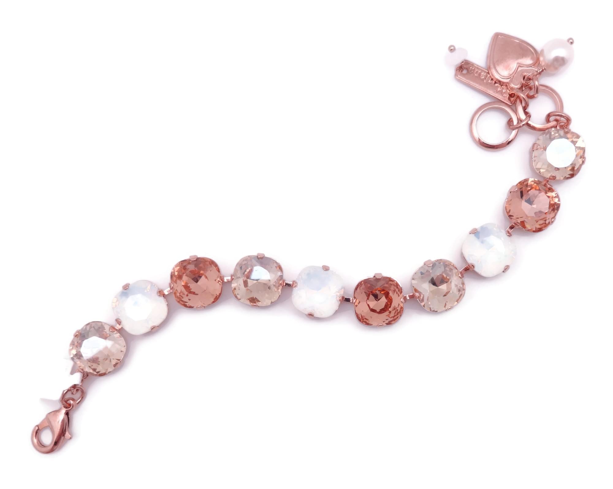 Mariana Cookie Dough Rose Gold Tone Bracelet with Cushion Cut Peach & White Crystals - Elegant Jewelry for Women, Perfect for Parties, Weddings & Daily Wear