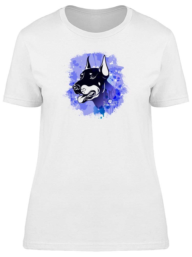 Cool Grunge Watercolor Doberman Graphic T-Shirt for Women - White Cotton Tee | Streetwear Fashion, Casual Outfits, Music Festival Style