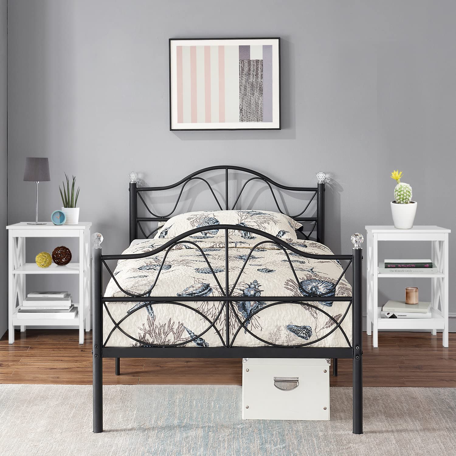 VECELO End Table with Storage Shelf - Nightstand for Bedroom, Side Table for Living Room - Compact Furniture with Shelves for Home Decor, Books, and Lamps