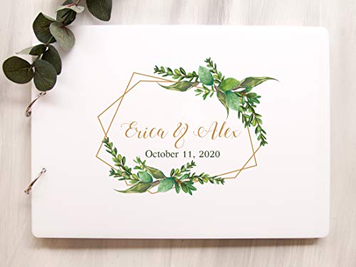 Elegant White Acrylic Wedding Guest Book with Greenery Design - Personalized Photo Album & Calligraphy Sign-In Book for Weddings (8x12 or 6x8 inches, 30-50 Sheets) - Perfect for Wedding Receptions, Bridal Showers & Anniversary Celebrations