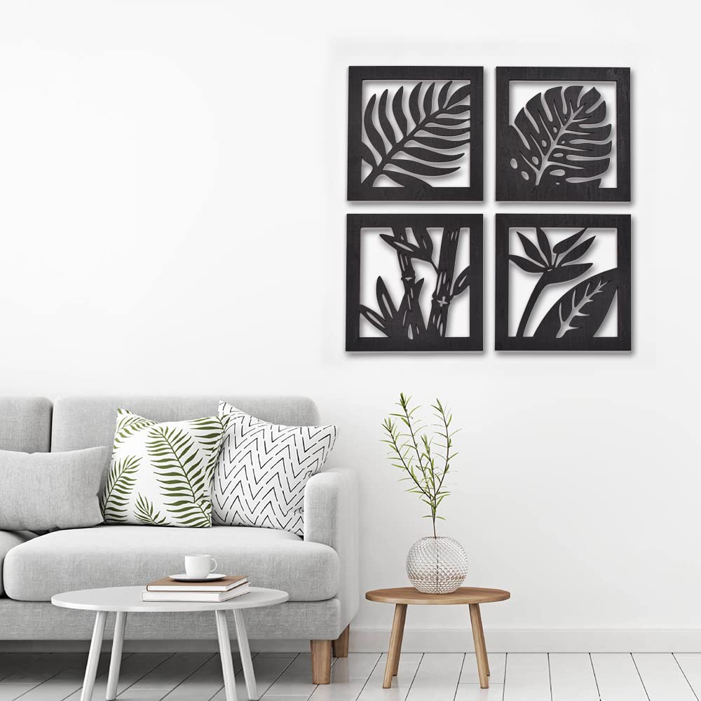 Monstera Wood Wall Art Set of 4 - Housewarming Gift for Home Decor