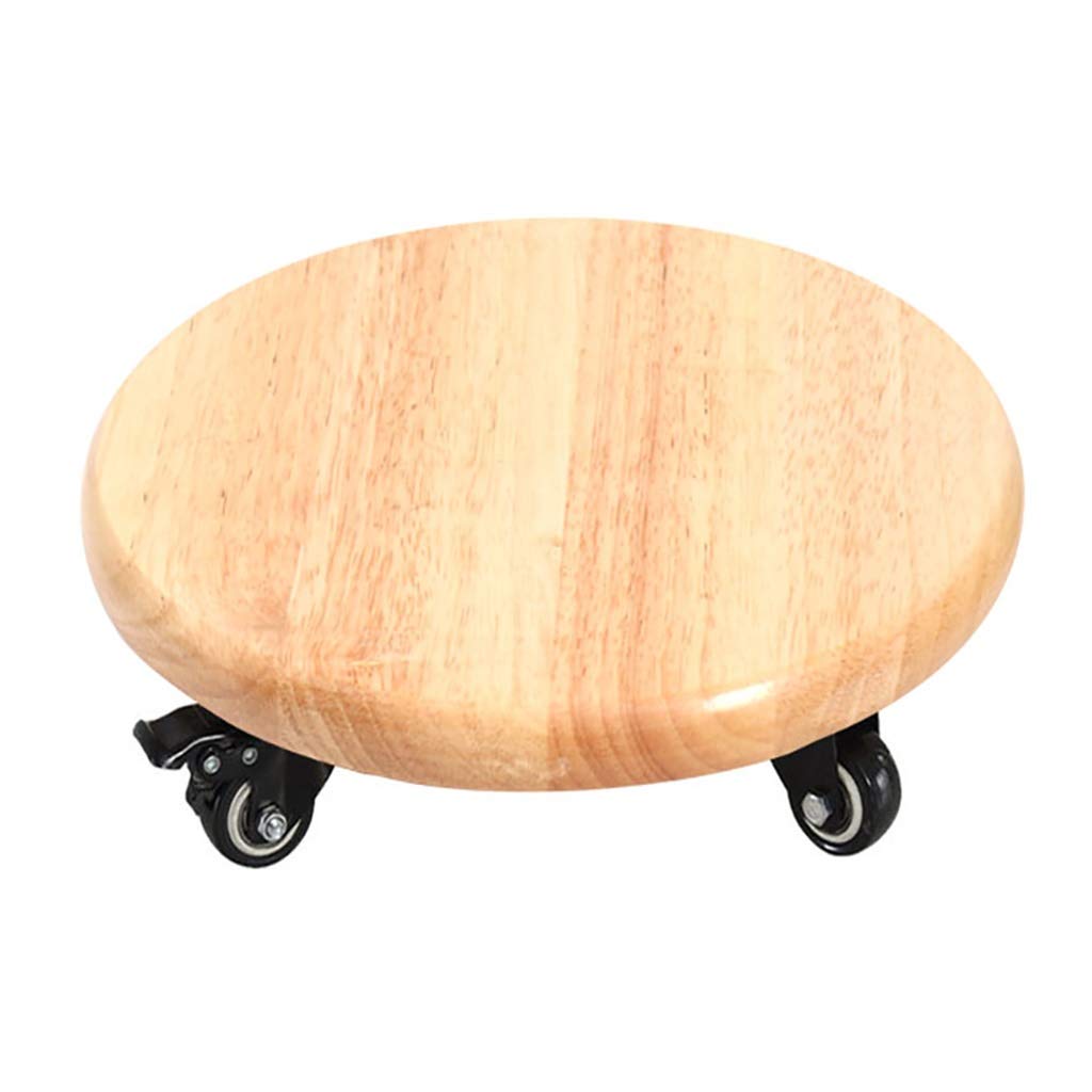 Heavy Duty Round Wooden Plant Stand with Locking Wheels - 30cm Wood Flower Pot Mover Caddy Trolley for Indoor/Outdoor Garden Decor - Perfect for Moving Large Potted Plants on Patios, Decks & Greenhouses
