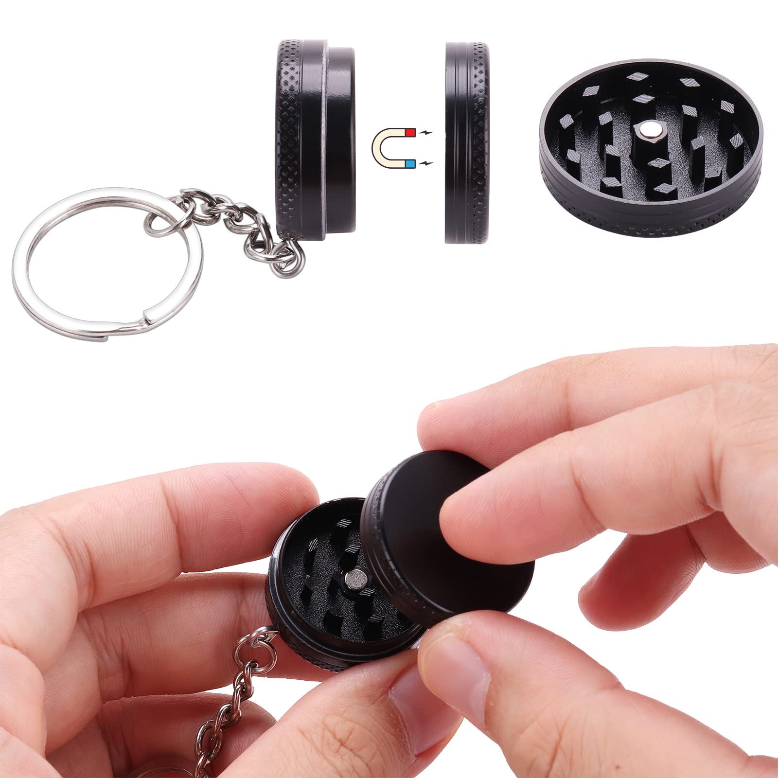 Premium Kinstecks 2-Piece Mini Aluminum Herb Grinder - Spice Mill for Fresh Herbs, Spices & Seasonings - Perfect for Cooking, Baking & Gourmet Food Preparation - Compact & Durable Black Design