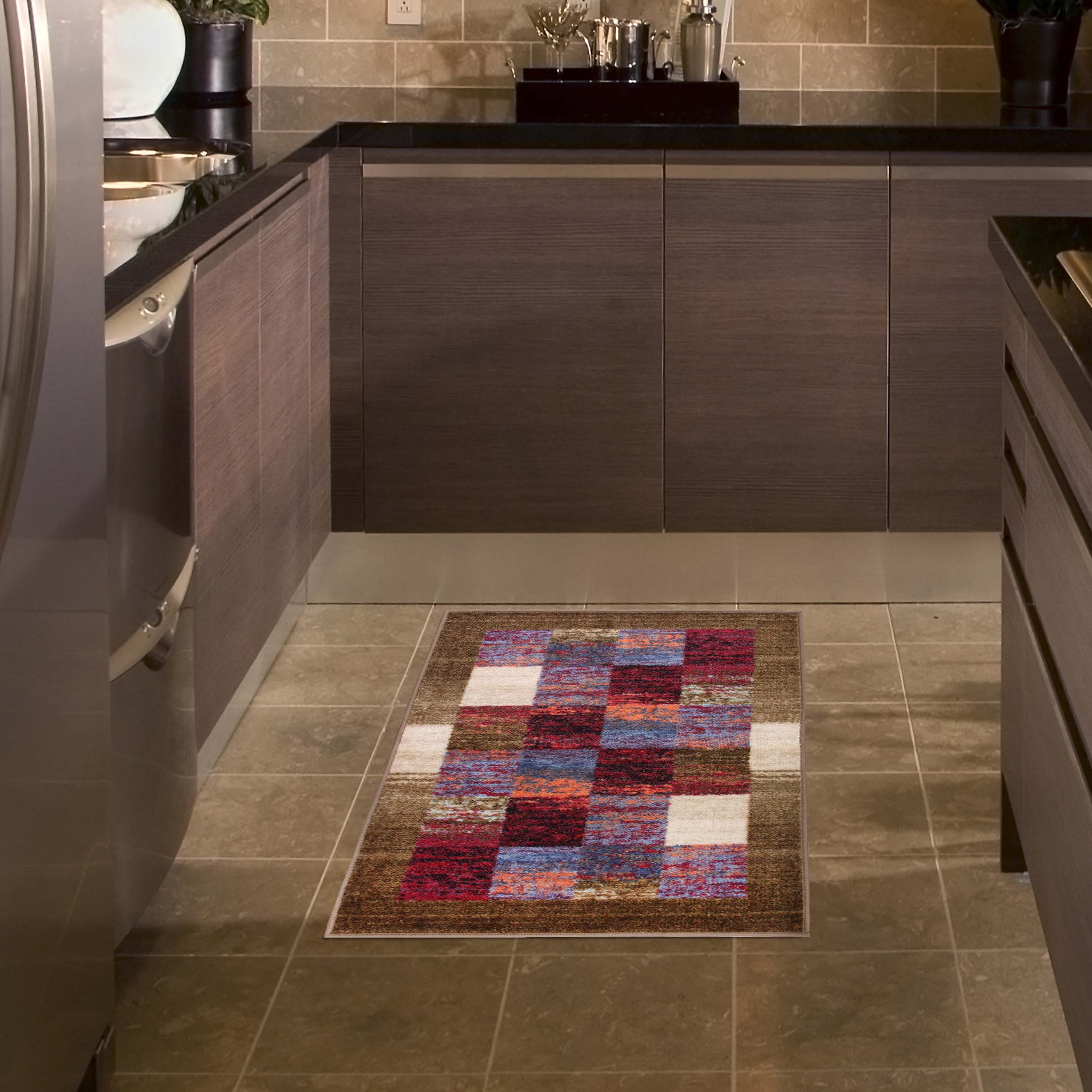 Lockwood Color Block Non-Slip Washable Indoor Area Rug or Runner - Perfect for Living Room, Bedroom, Entryway & High Traffic Areas
