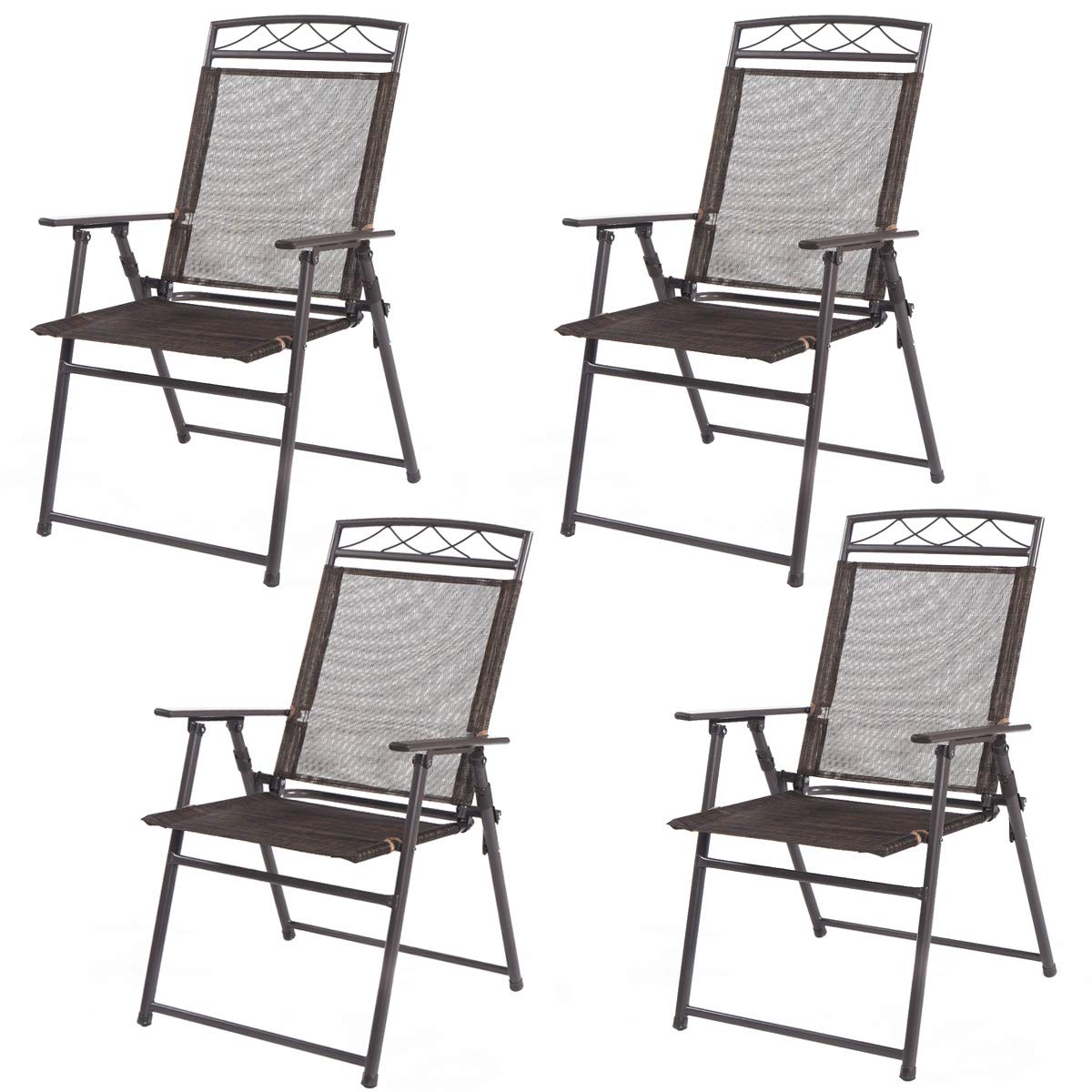ARLIME 4-Pack Folding Steel Chairs with Armrest & Footrest - Portable Indoor Outdoor Sling Chairs for Patio, Camping, Deck, Garden, Pool & Backyard Use - Heavy Duty Durable Dining Chairs for Home & Commercial Settings