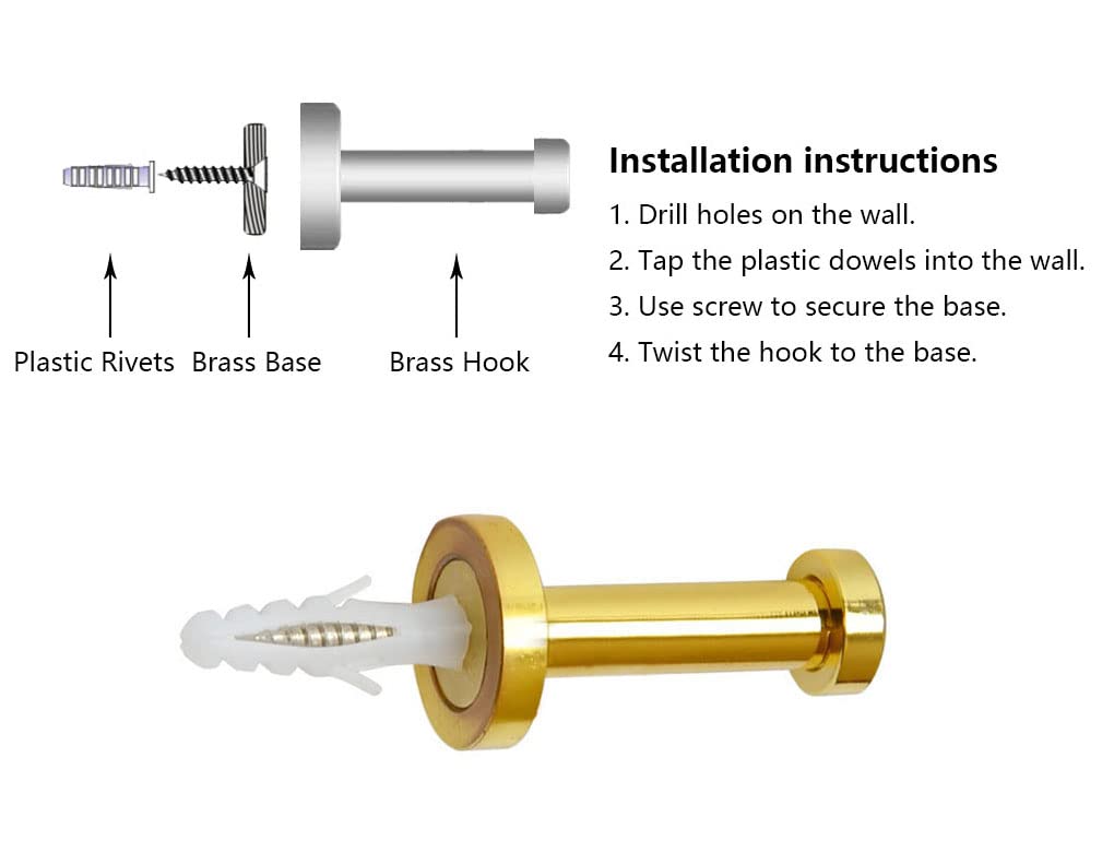 Gold Robe Towel Hook - Heavy Duty Brass Bathroom Wall Hook for Robes, Hand Towels & Clothes (2 Pack) - Perfect for Bathroom, Cloakroom & Bedroom Organization