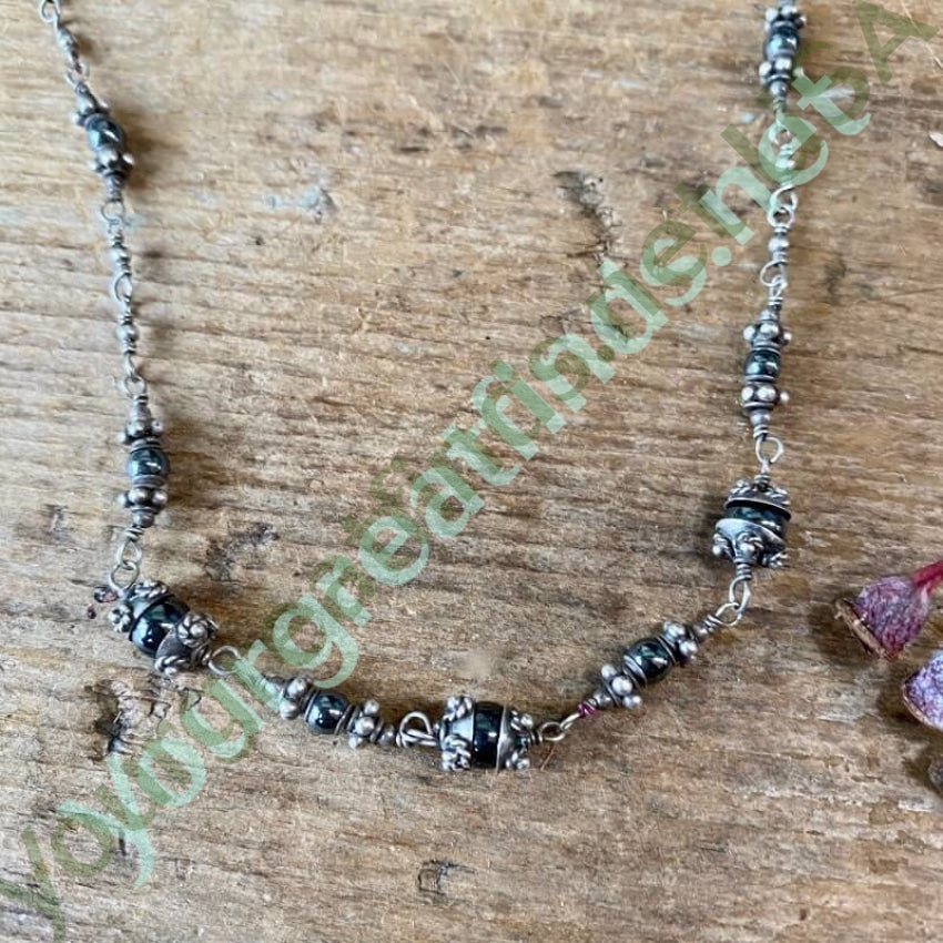 Sterling Silver Cannetille Necklace with Hematite Beads - Elegant Jewelry for Women, Gift for Her, Perfect for Parties, Weddings & Special Occasions