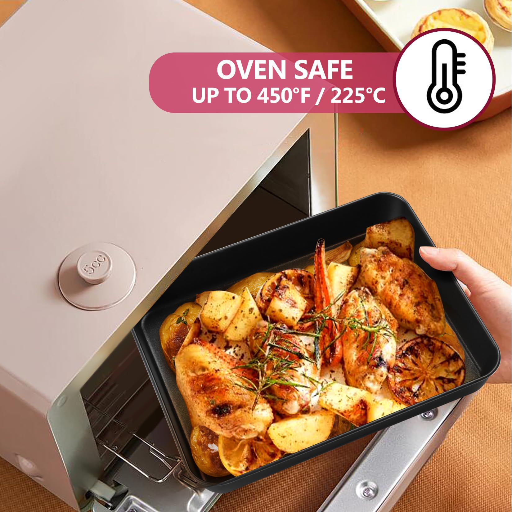 **P&P CHEF Nonstick Small Lasagna Pan – 9.3 Inch Stainless Steel Deep Toaster Oven Pan Tray for Baking Brownies, Meats & Lasagna – Rectangular Bakeware for Oven, Heavy Duty & Easy Clean (2Pcs) – Perfect for Home Cooking, Parties & Meal Prep**