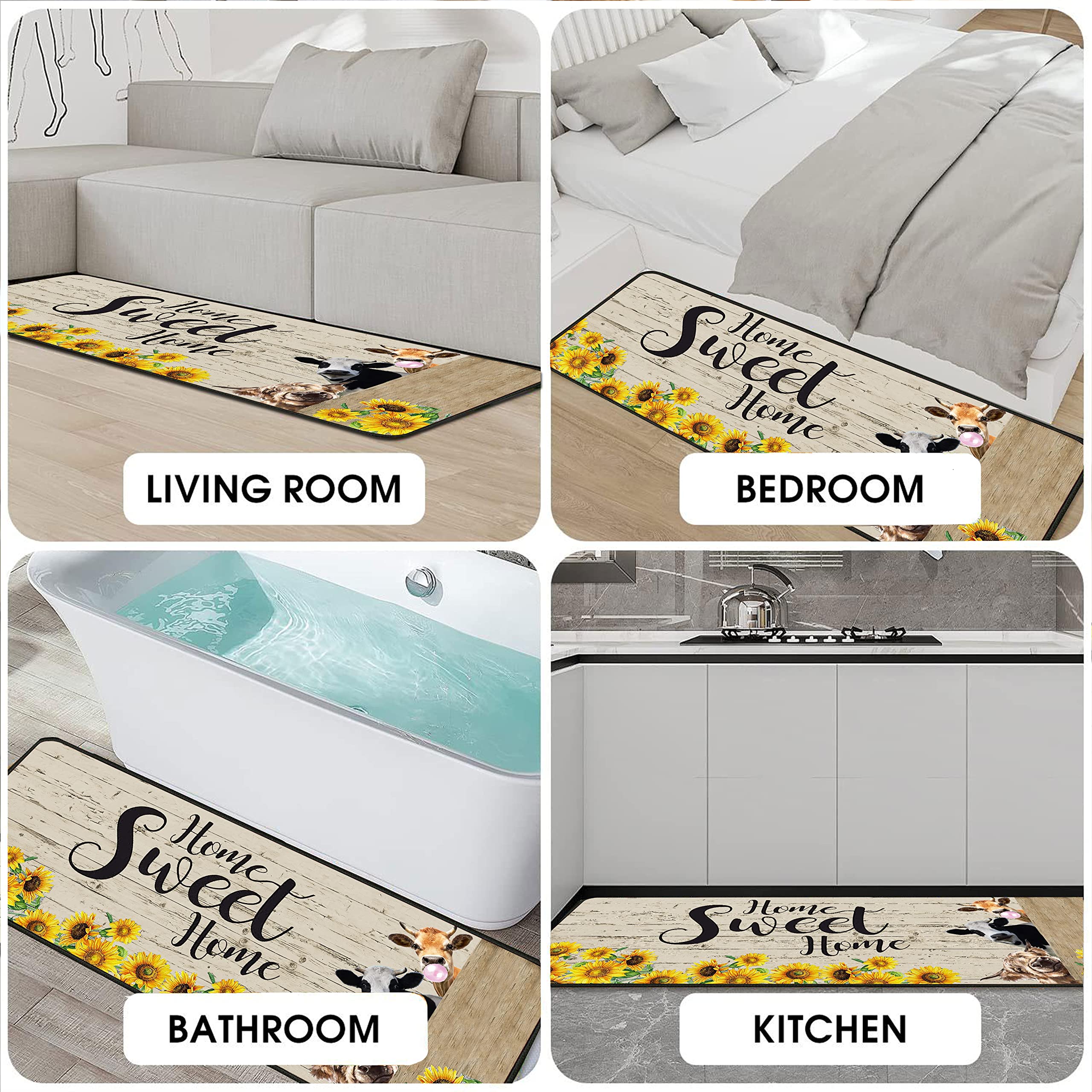 2-Piece Sunflower Non-Slip Kitchen Rugs Set - Anti-Fatigue Floor Mats for Sink & Standing Areas (17