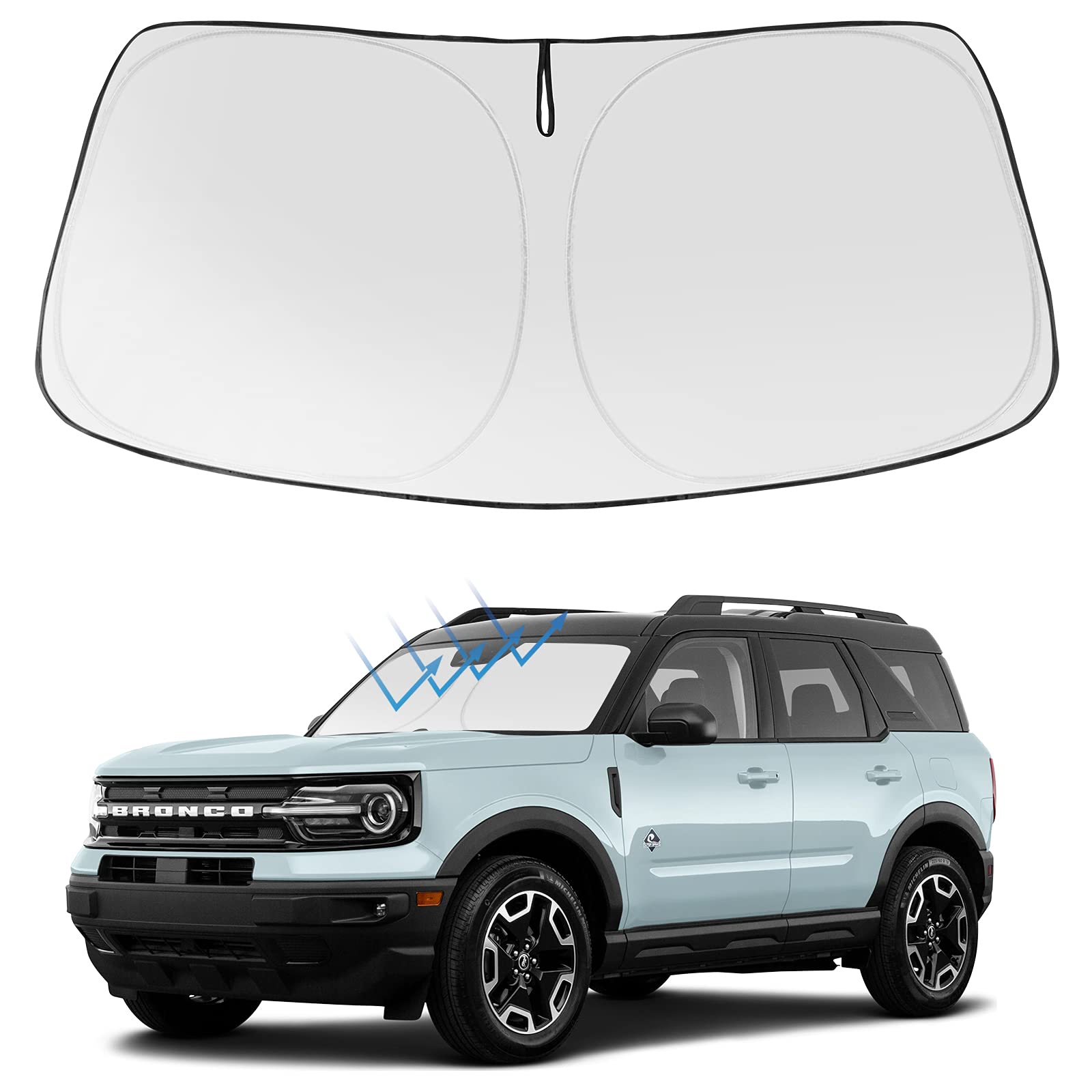 2025 Upgrade Proadsy Front Windshield Sun Shade - Foldable Car Sunshade Protector Custom Fit for Ford Bronco Sport 2021-2025 | UV & Heat Protection for Parking, Road Trips & Summer Driving