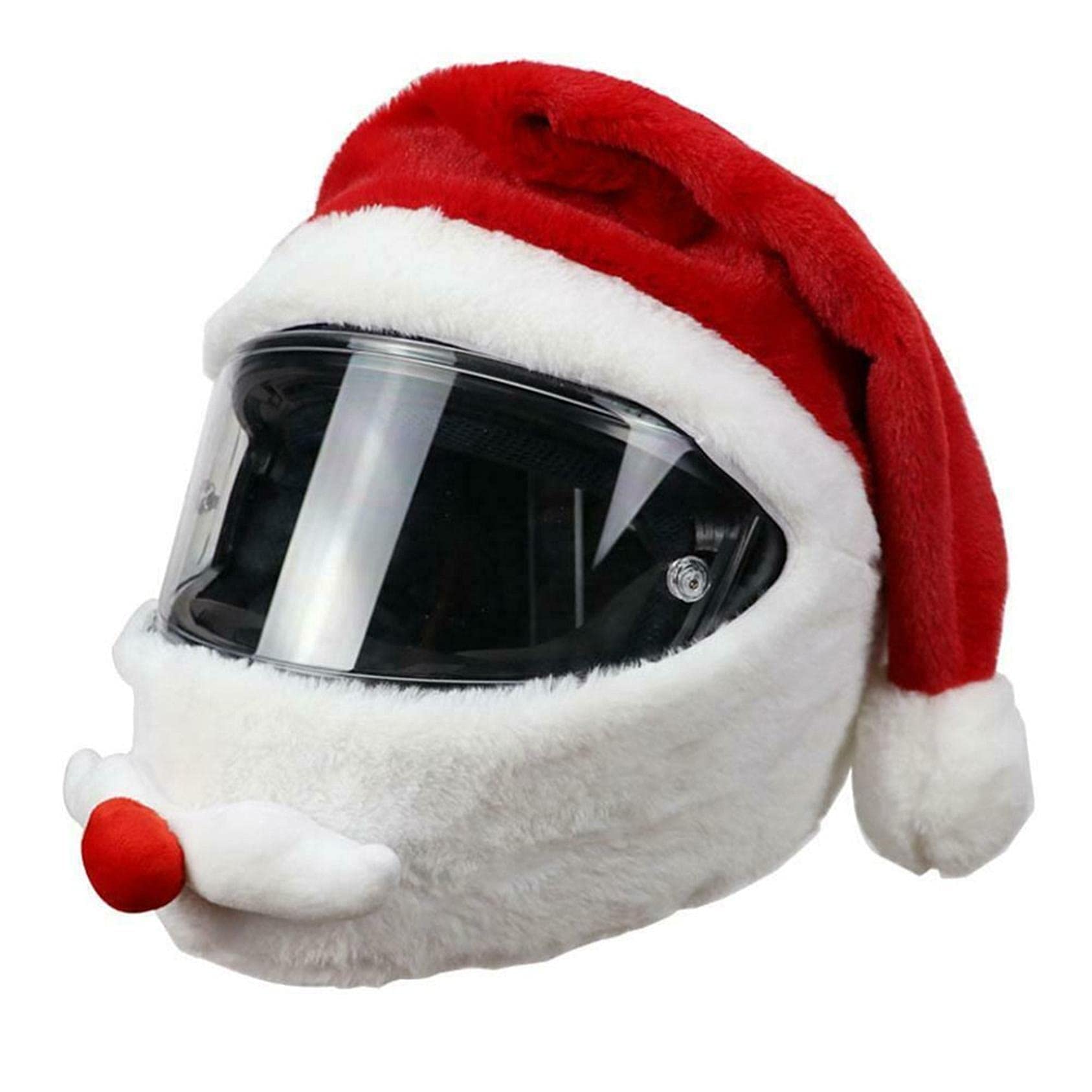 Santa Claus Motorcycle Helmet Cover - Christmas Hat Accessory for Full Face Helmets - Fits All Sizes - Warm & Fluffy Protection for Skiing & Outdoor Riding - Funny Motorcycle Gear for Men & Women - Perfect Gift for Bikers & Holiday Riders
