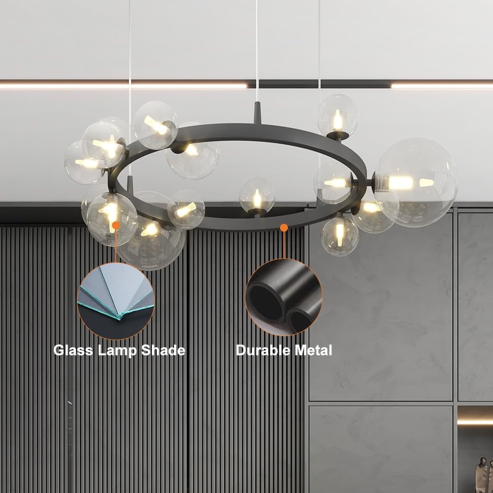 KunMai Modern 24-Light Glass Chandelier with Globe Bubble Pendant - Elegant Lighting Fixture for Living Room, Dining Room, Bedroom & Entryway - Perfect for Home Decor, Wedding Venues and Restaurant Ambiance