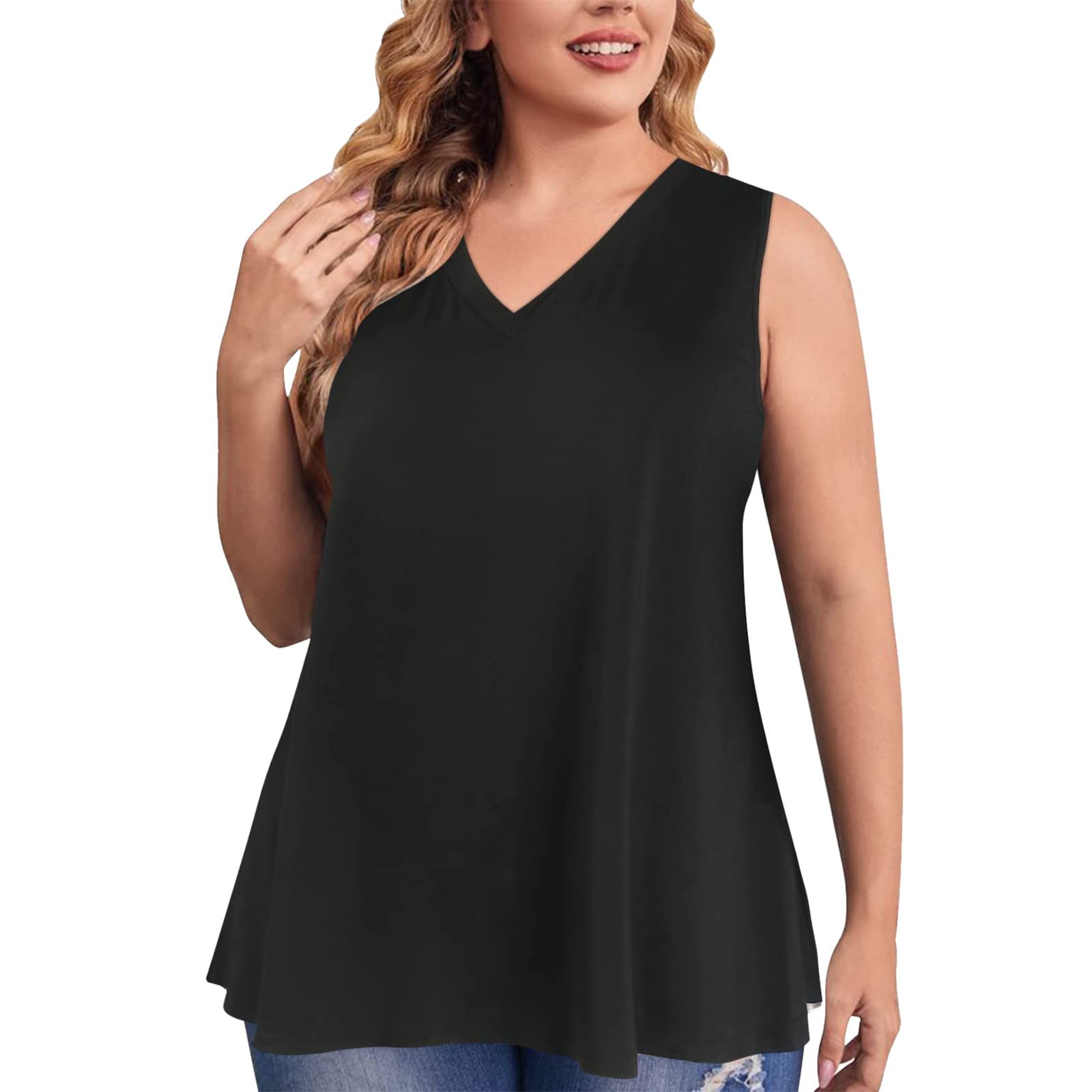 Pacoco Plus Size Women's Tunic Tops - Sleeveless Tank Blouses in Black | Casual Summer Wear & Christmas Party Outfits