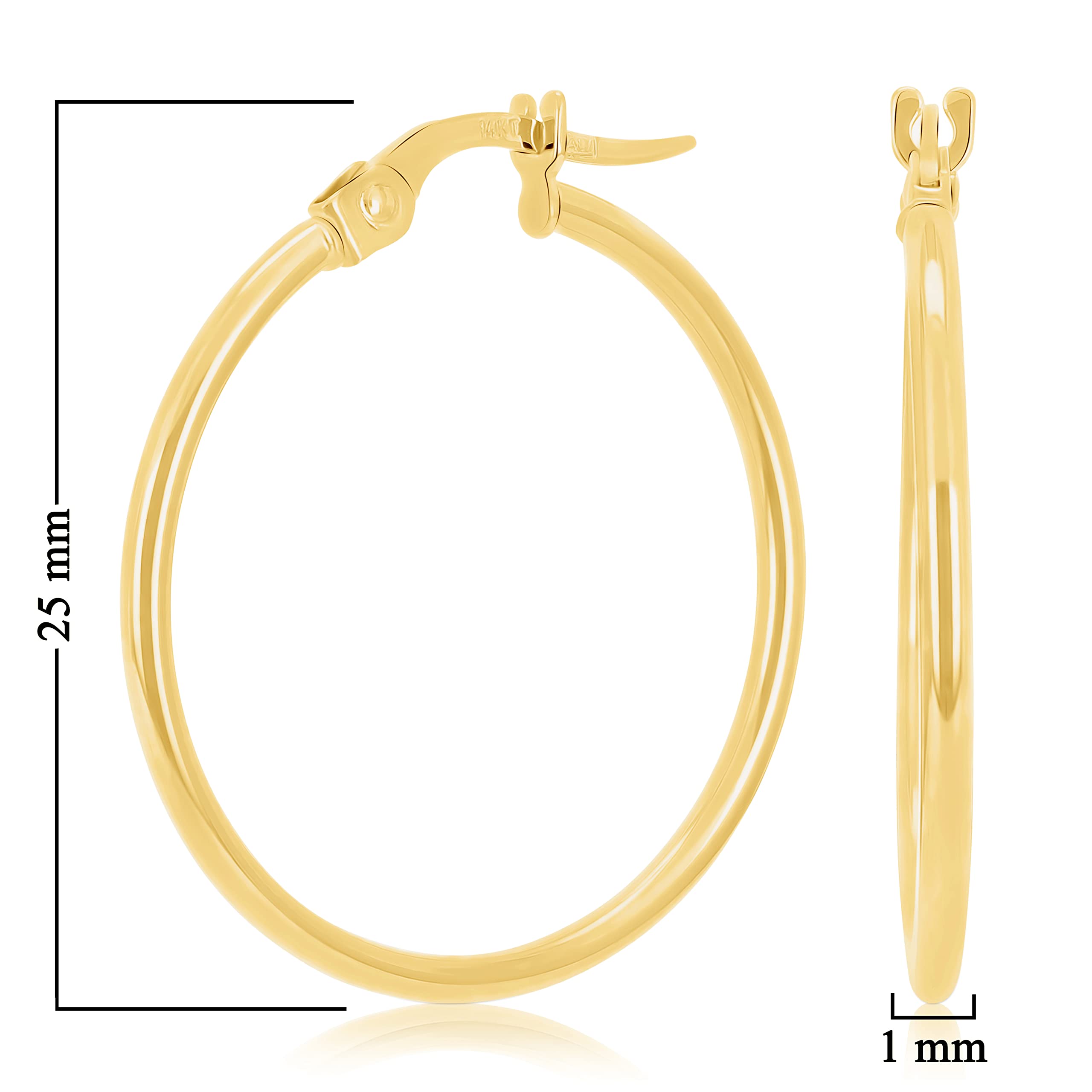 14K Yellow Gold Italian Round Hoop Earrings for Women - High Polished Luxury Jewelry Gift for Birthday, Anniversary & Special Occasions
