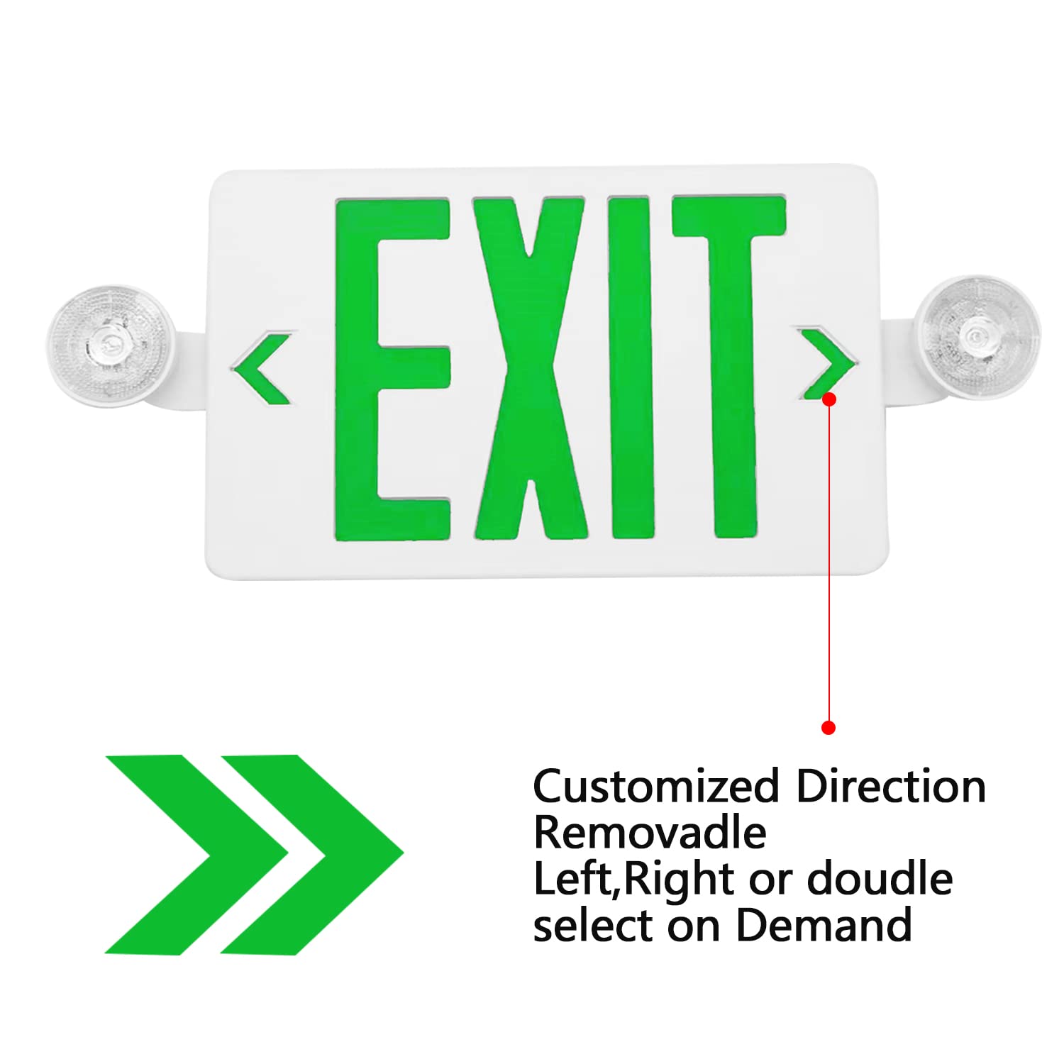 OSTEK 4 Pack UL-Listed Green LED Exit Sign with Emergency Light & Battery Backup - Dual LED Adjustable Head Fire Resistant ABS Emergency Exit Lights for Commercial Buildings, Warehouses, Schools (Green, 4 Pack)