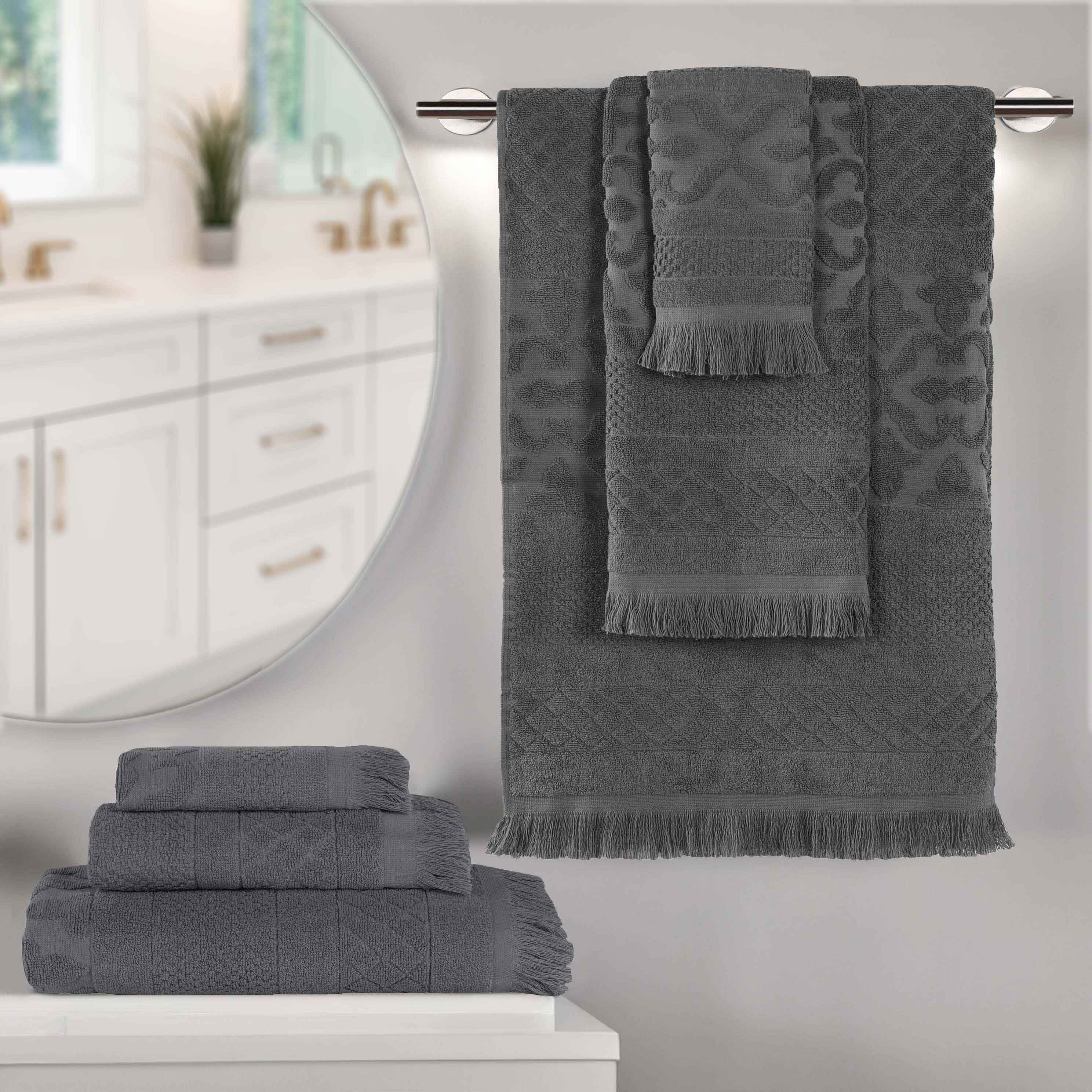 Premium 6-Piece Cotton Geometric Jacquard Towel Set - Ultra Soft & Absorbent Bath Towels for Spa, Bathroom & Luxury Home Decor