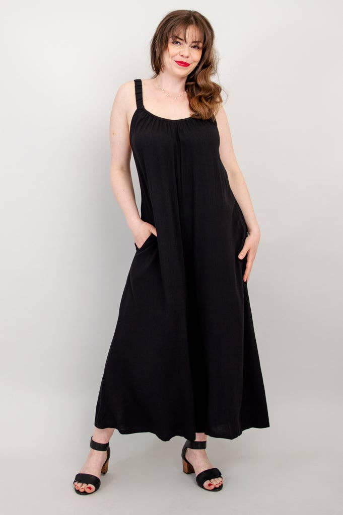 Joanna Black Linen Bamboo Jumpsuit for Women - Comfortable Summer Romper with Pockets - Perfect for Beach, Vacation & Casual Outings