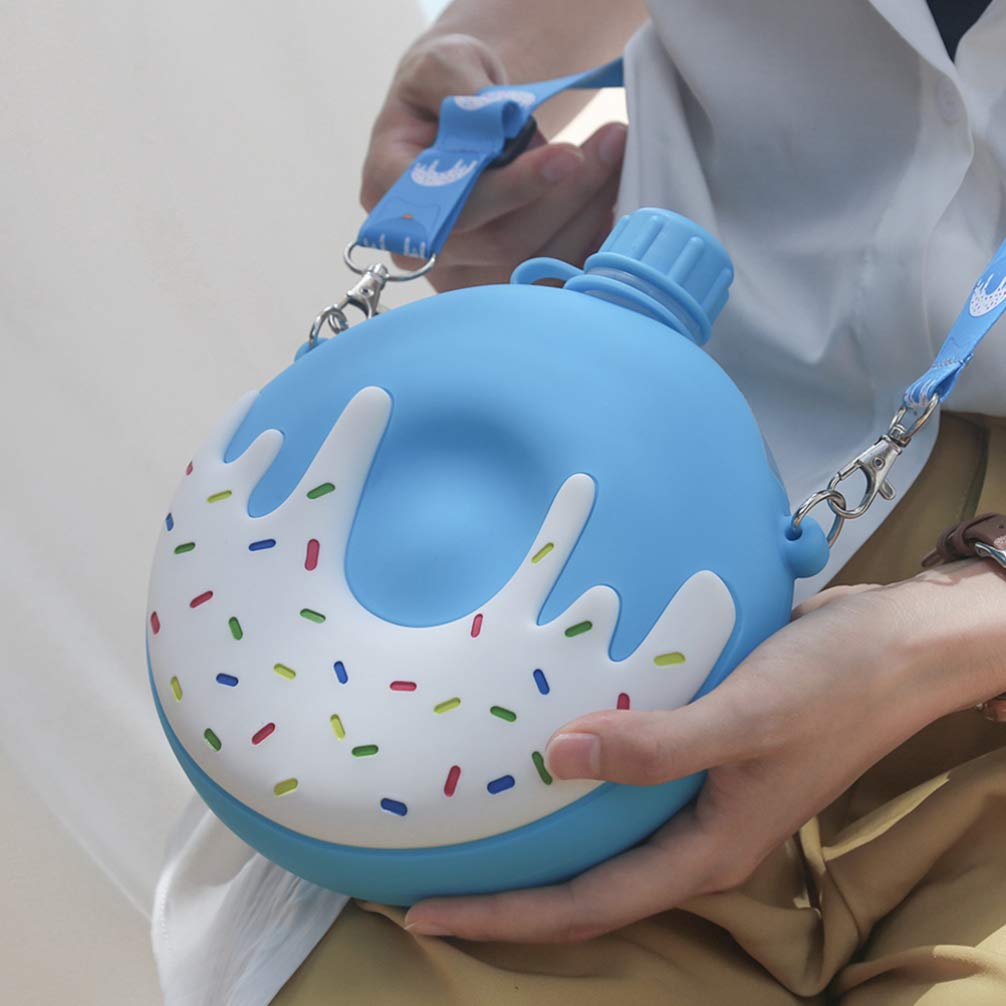 VALICLUD Insulated Donut-Shaped Water Bottle with Crossbody Strap - 250ml Leak-Proof Kids Drink Bottle for School, Sports & Outdoor Activities