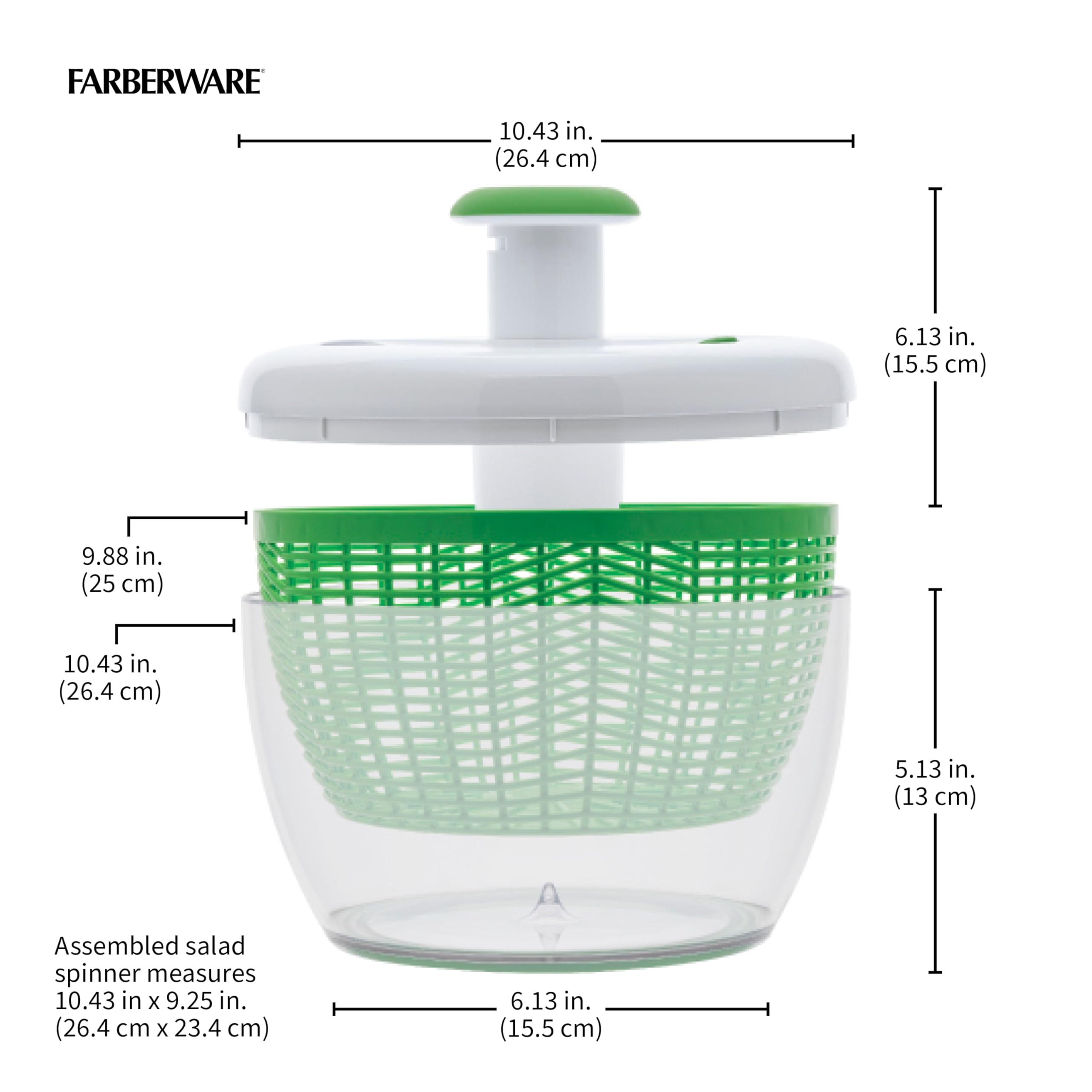Farberware 6.6 Quart Salad Spinner with Bowl & Colander - Built-in Draining System for Fresh Crisp Vegetables - Perfect for Kitchen, Meal Prep & Healthy Eating - Green