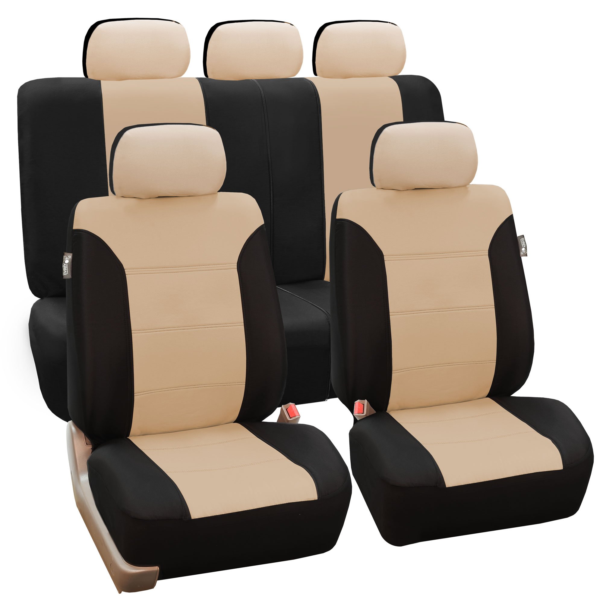 TLH Automotive Classic Khaki Full Set Car Seat Covers - Airbag Compatible, Split Rear Design, Universal Fit for Cars, Trucks & SUVs | Durable Interior Accessories for Daily Commute, Road Trips & Family Travel