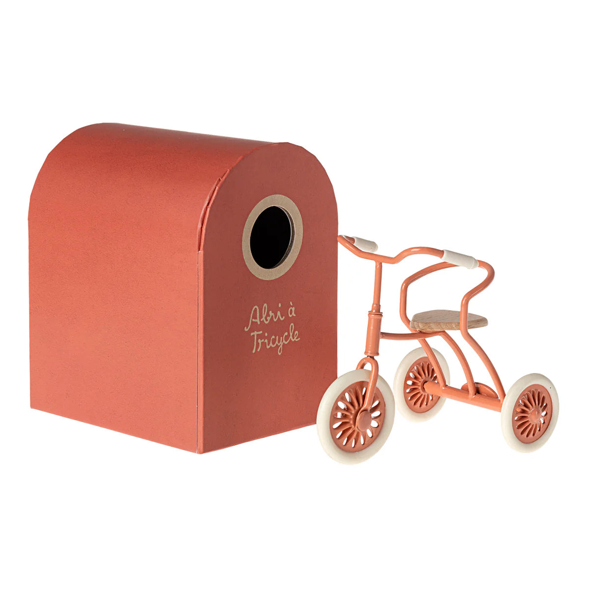 Maileg Tricycle Mouse in Coral - Adorable Miniature Toy for Kids' Pretend Play & Collectors - Perfect for Playtime, Gifts, and Nursery Decor