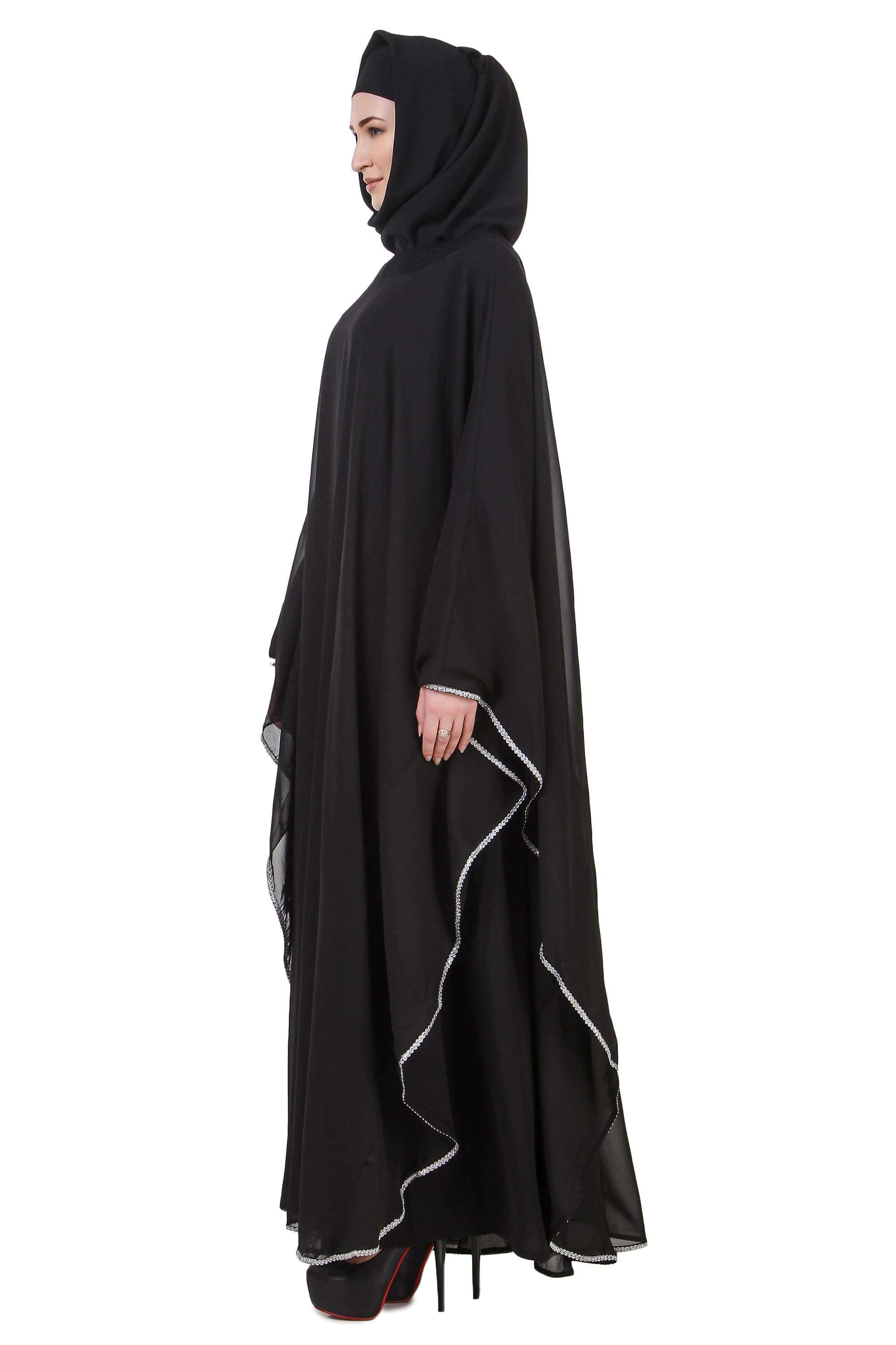 Elegant Black Nida Dubai Batwing Abaya - Modest Muslim Dress for Women - Perfect for Prayer, Eid, and Special Occasions