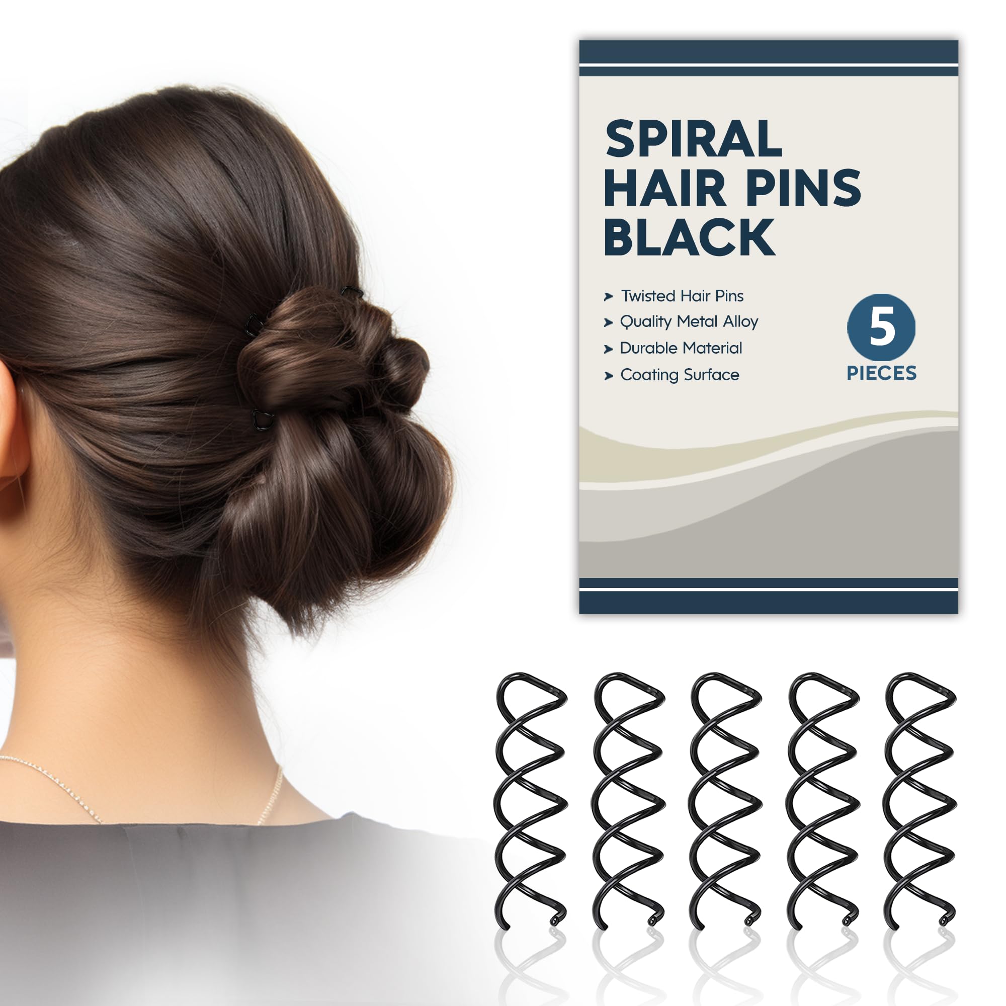 5Pcs Black U-Shaped Hair Pins - Strong Hold Hair Clips for Women & Girls, Perfect for Hair Buns, Updos, Braids and Styling - Juda Pins, Bobby Pins for Secure All-Day Hairstyles (5-Piece Set)