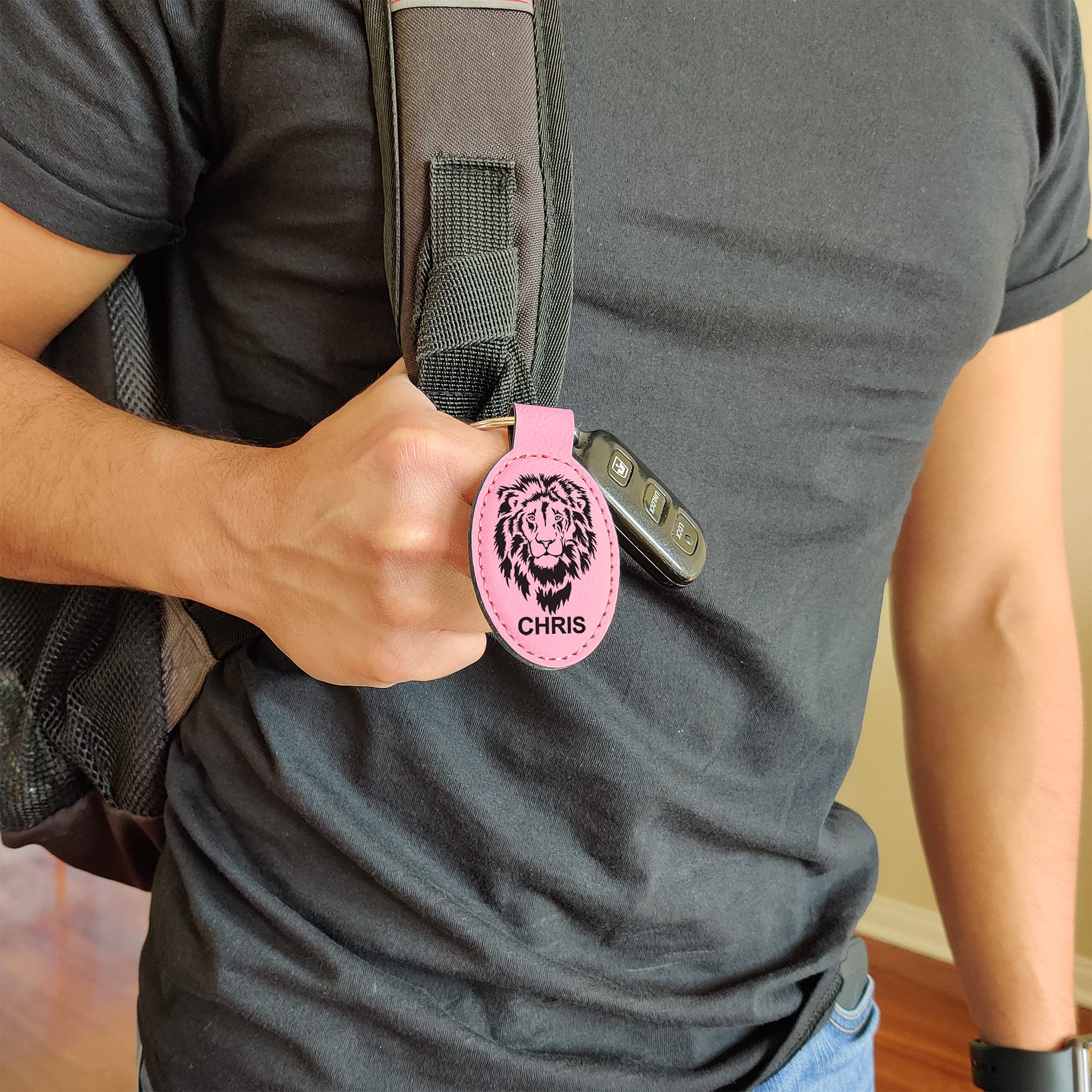 Personalized LaserGram Oval Keychain with Engraving - Quad Design, Pink - Perfect for Gifts, Promotions & Everyday Carry