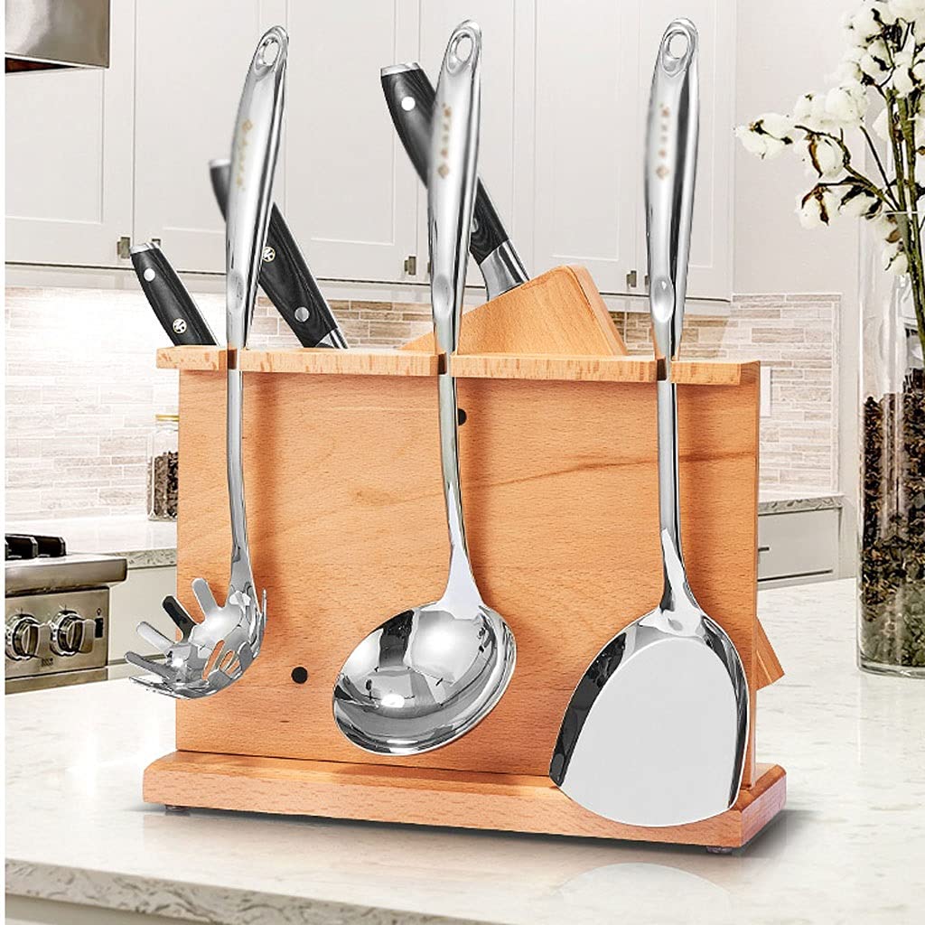 Premium Universal Magnetic Knife Holder - Red Beech Wood Vertical Knife Block for Kitchen, Space-Saving Knife Storage & Utensil Organizer (Style B) | Perfect for Home Chefs & Professional Kitchens